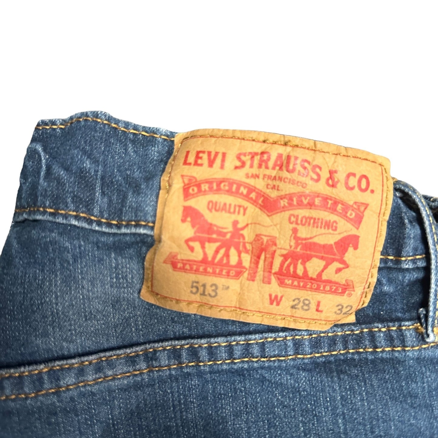 Levi Strauss 513 Mens 28X32 Blue Jeans Distressed Slim Straight Leg Stretch