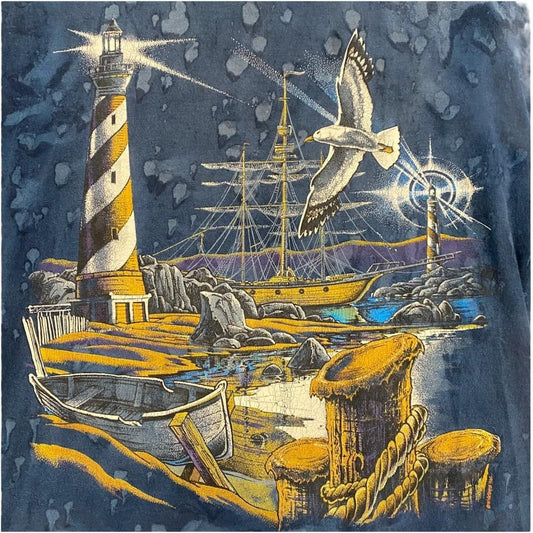 Vintage Ragtops Sportswear Tshirt Lighthouse Nautical Marbled Tie Dye USA Made M