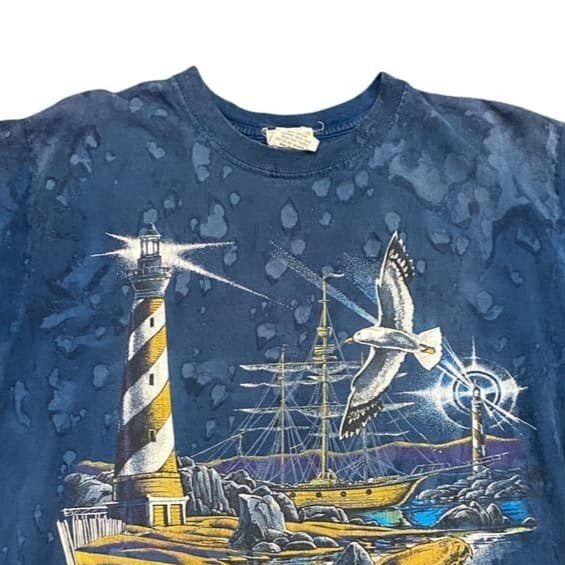 Vintage Ragtops Sportswear Tshirt Lighthouse Nautical Marbled Tie Dye USA Made M