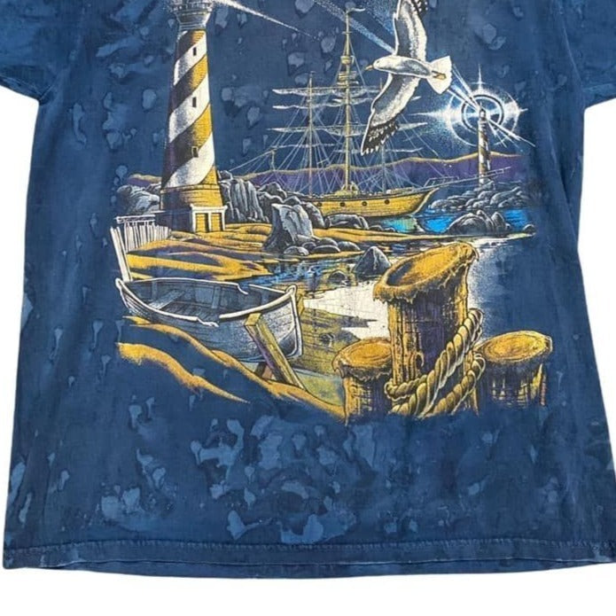 Vintage Ragtops Sportswear Tshirt Lighthouse Nautical Marbled Tie Dye USA Made M