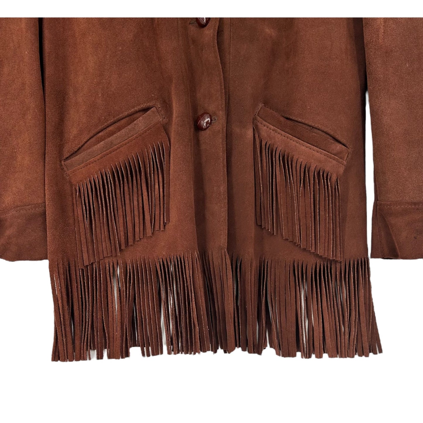 Vintage 1970s Sears Western Fringe Coat BOHO Cowboy Suede Leather Jacket Mens L