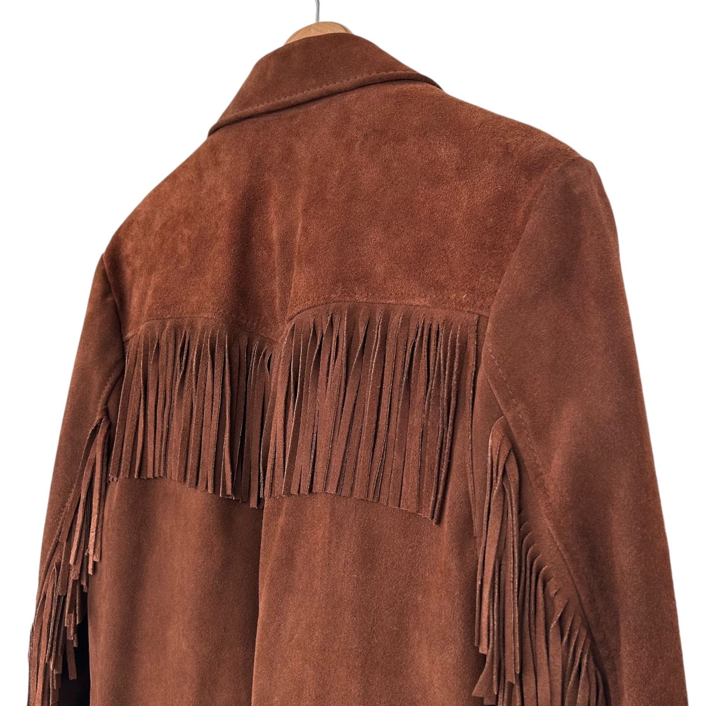 Vintage 1970s Sears Western Fringe Coat BOHO Cowboy Suede Leather Jacket Mens L