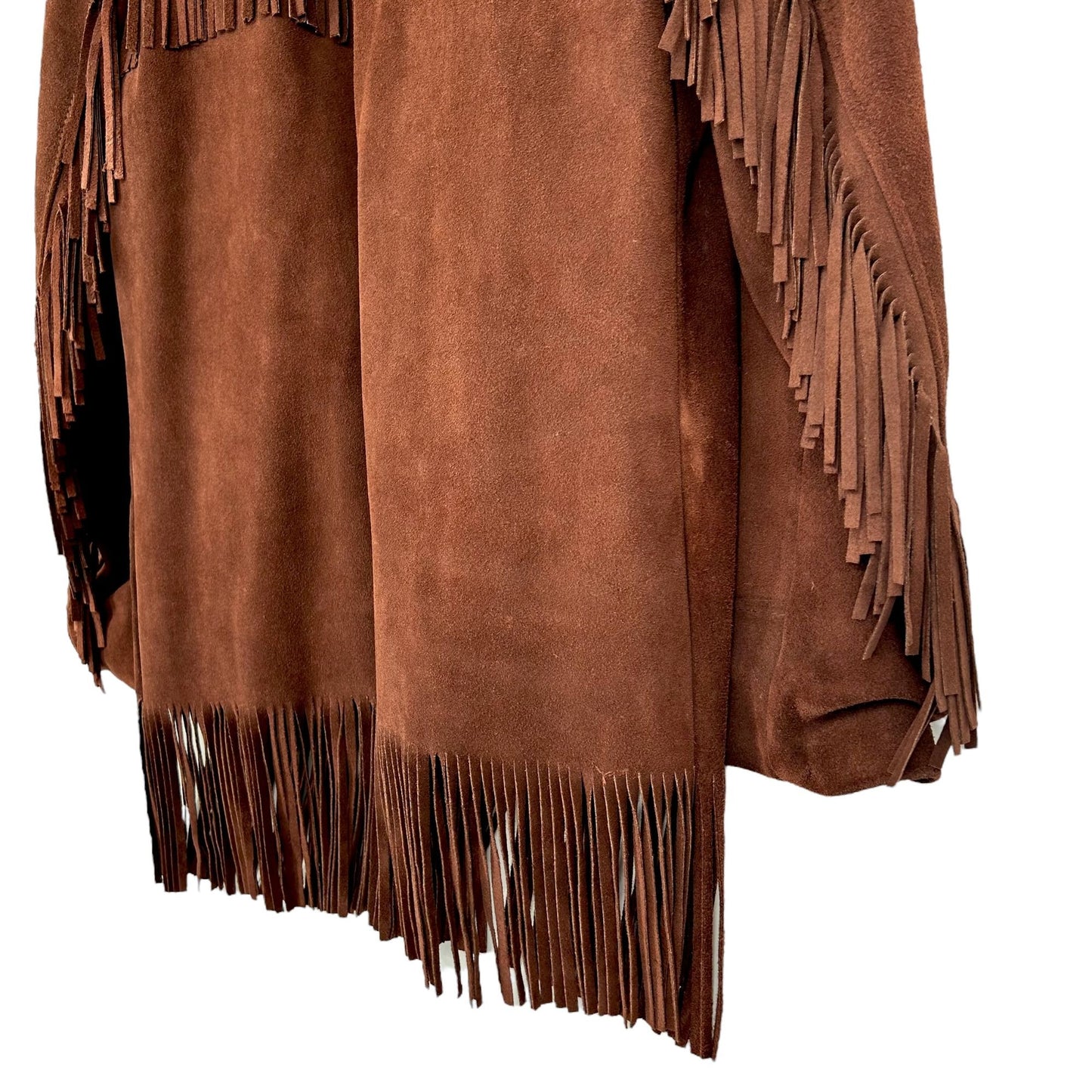 Vintage 1970s Sears Western Fringe Coat BOHO Cowboy Suede Leather Jacket Mens L