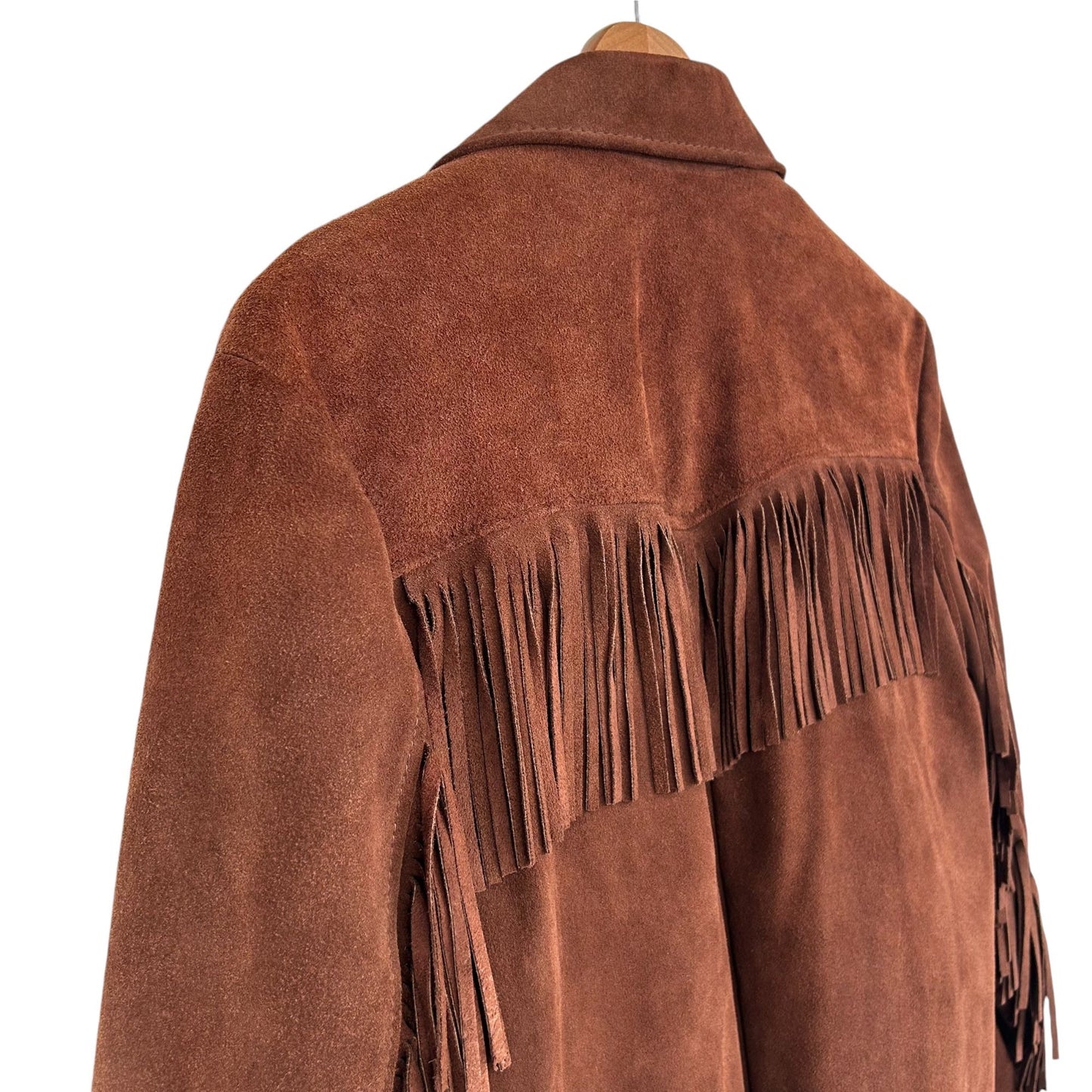 Vintage 1970s Sears Western Fringe Coat BOHO Cowboy Suede Leather Jacket Mens L