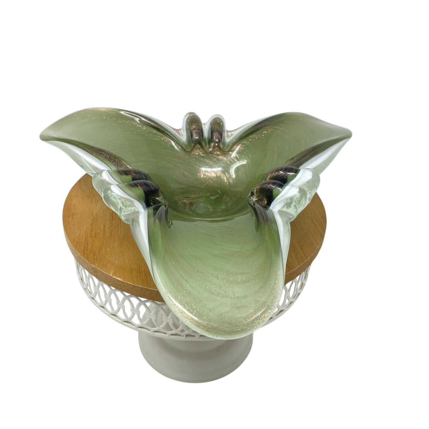 Vtg MCM Fratelli Toso Murano Glass Ashtray Bronze Shimmer & Handcrafted Swirl