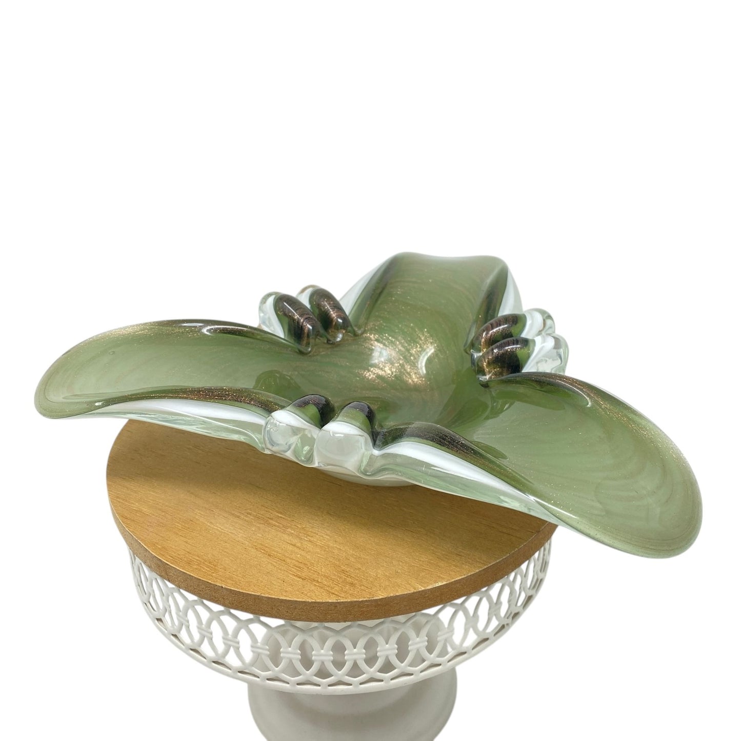 Vtg MCM Fratelli Toso Murano Glass Ashtray Bronze Shimmer & Handcrafted Swirl