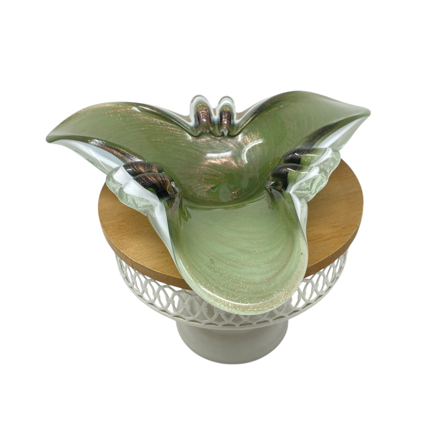 Vtg MCM Fratelli Toso Murano Glass Ashtray Bronze Shimmer & Handcrafted Swirl
