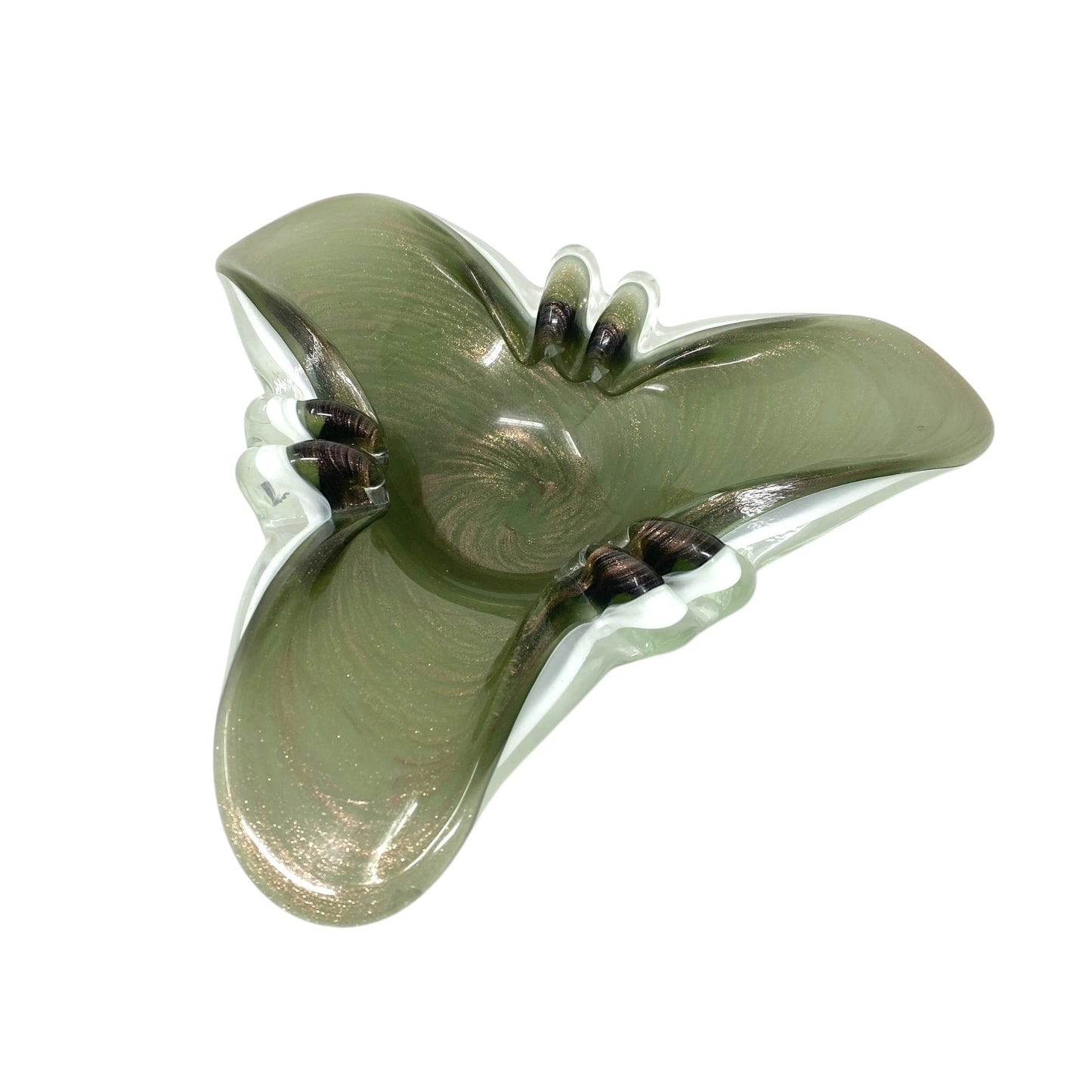 Vtg MCM Fratelli Toso Murano Glass Ashtray Bronze Shimmer & Handcrafted Swirl