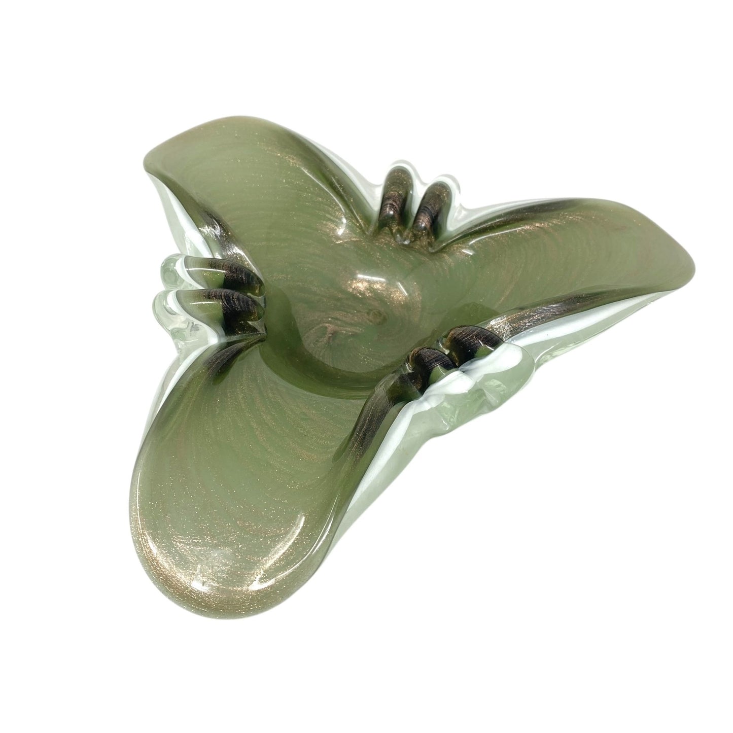 Vtg MCM Fratelli Toso Murano Glass Ashtray Bronze Shimmer & Handcrafted Swirl