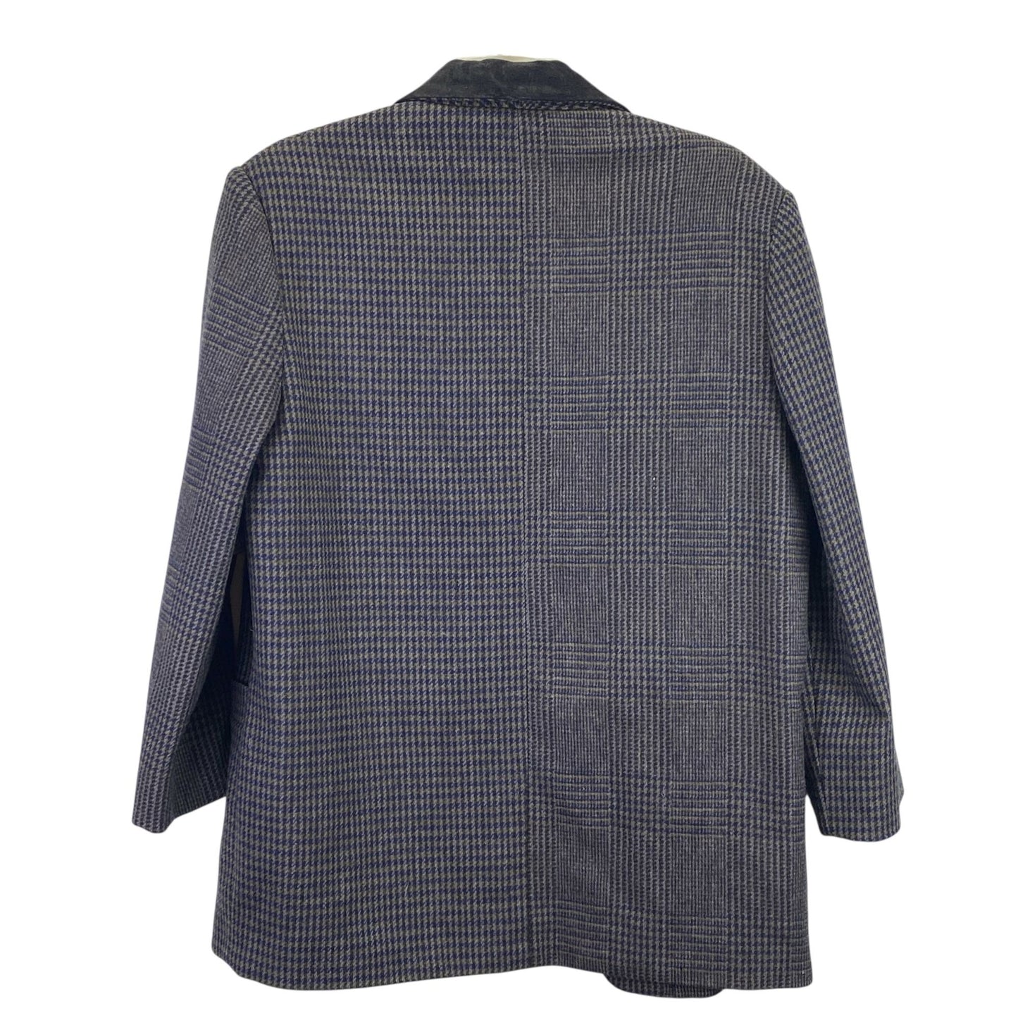 Vtg County Seat Houndstooth Plaid Wool Blazer Suede Leather Collar Mens L