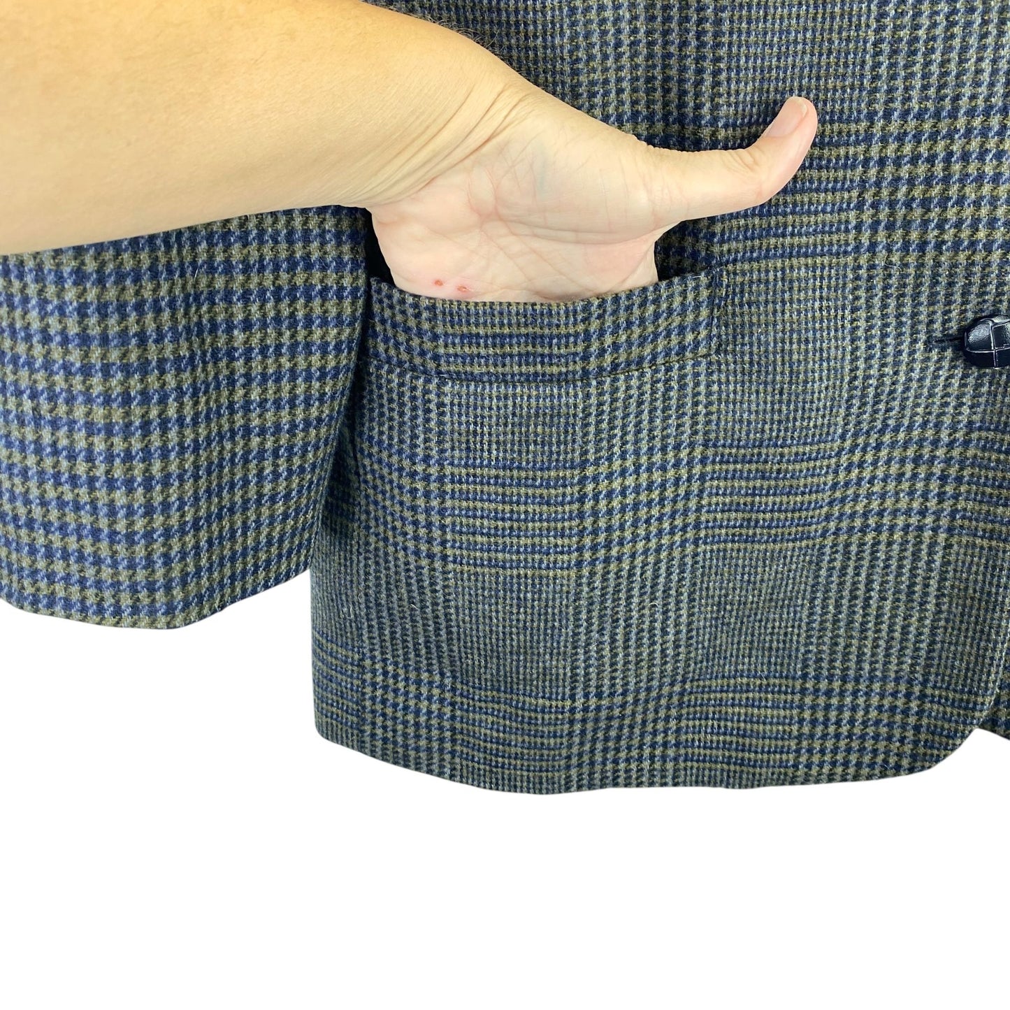 Vtg County Seat Houndstooth Plaid Wool Blazer Suede Leather Collar Mens L