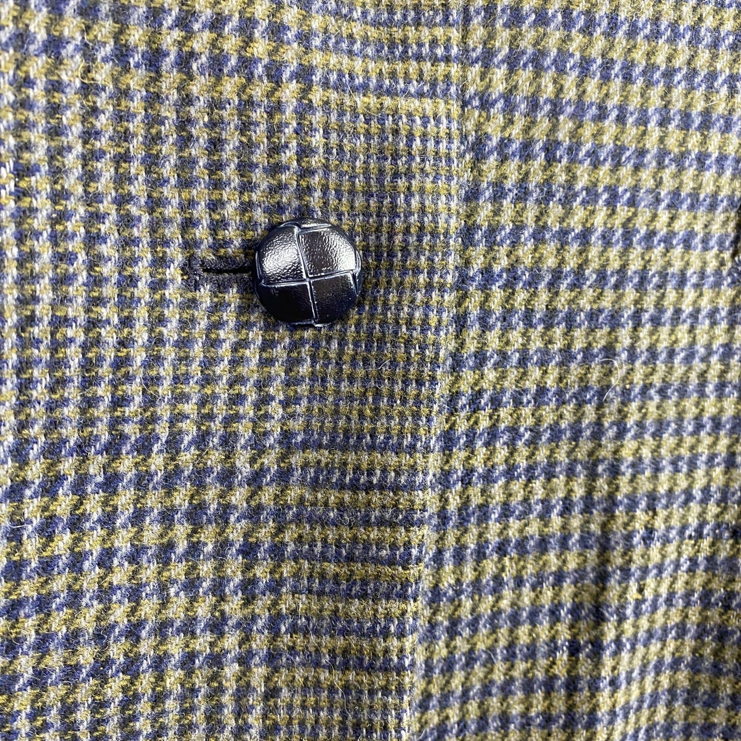 Vtg County Seat Houndstooth Plaid Wool Blazer Suede Leather Collar Mens L