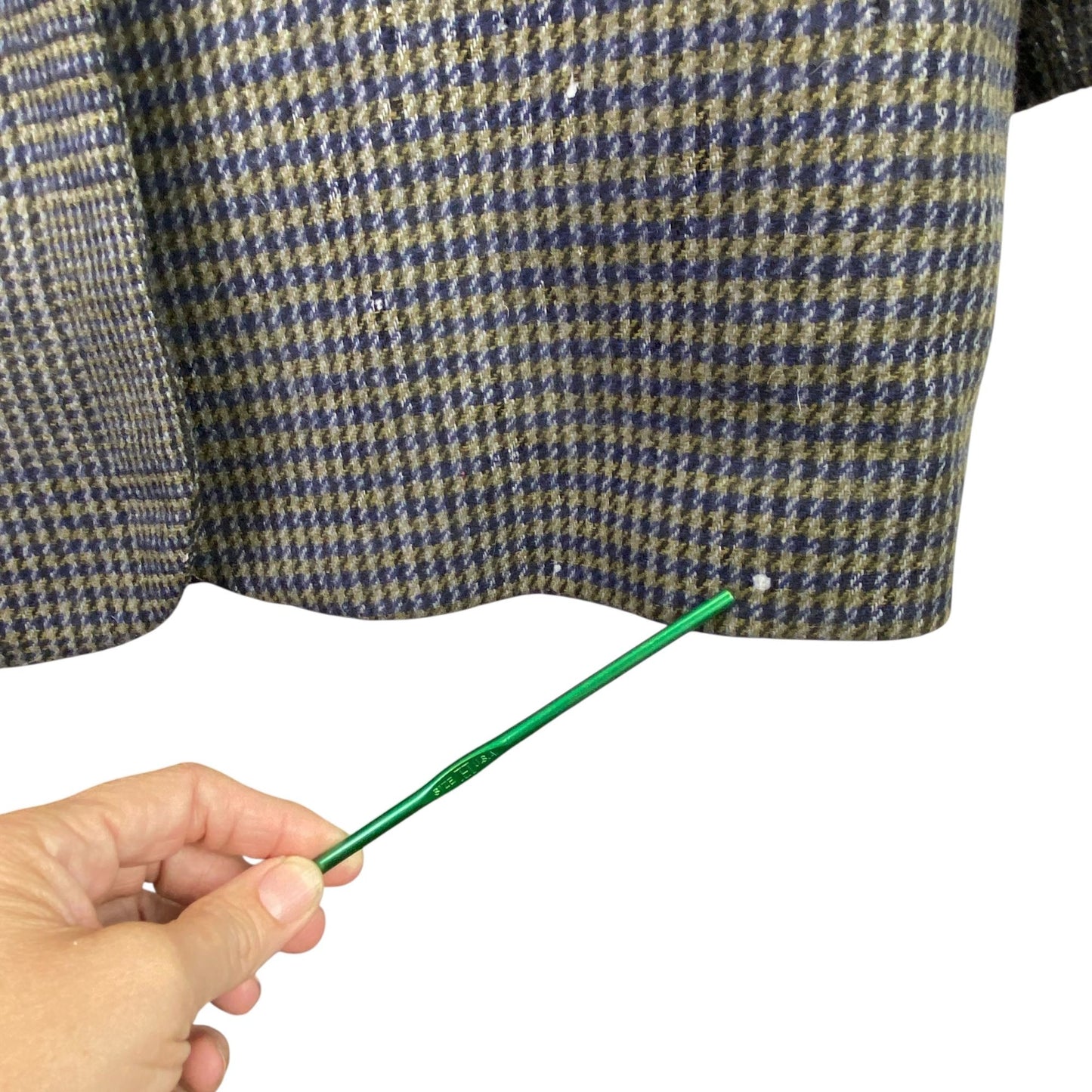 Vtg County Seat Houndstooth Plaid Wool Blazer Suede Leather Collar Mens L