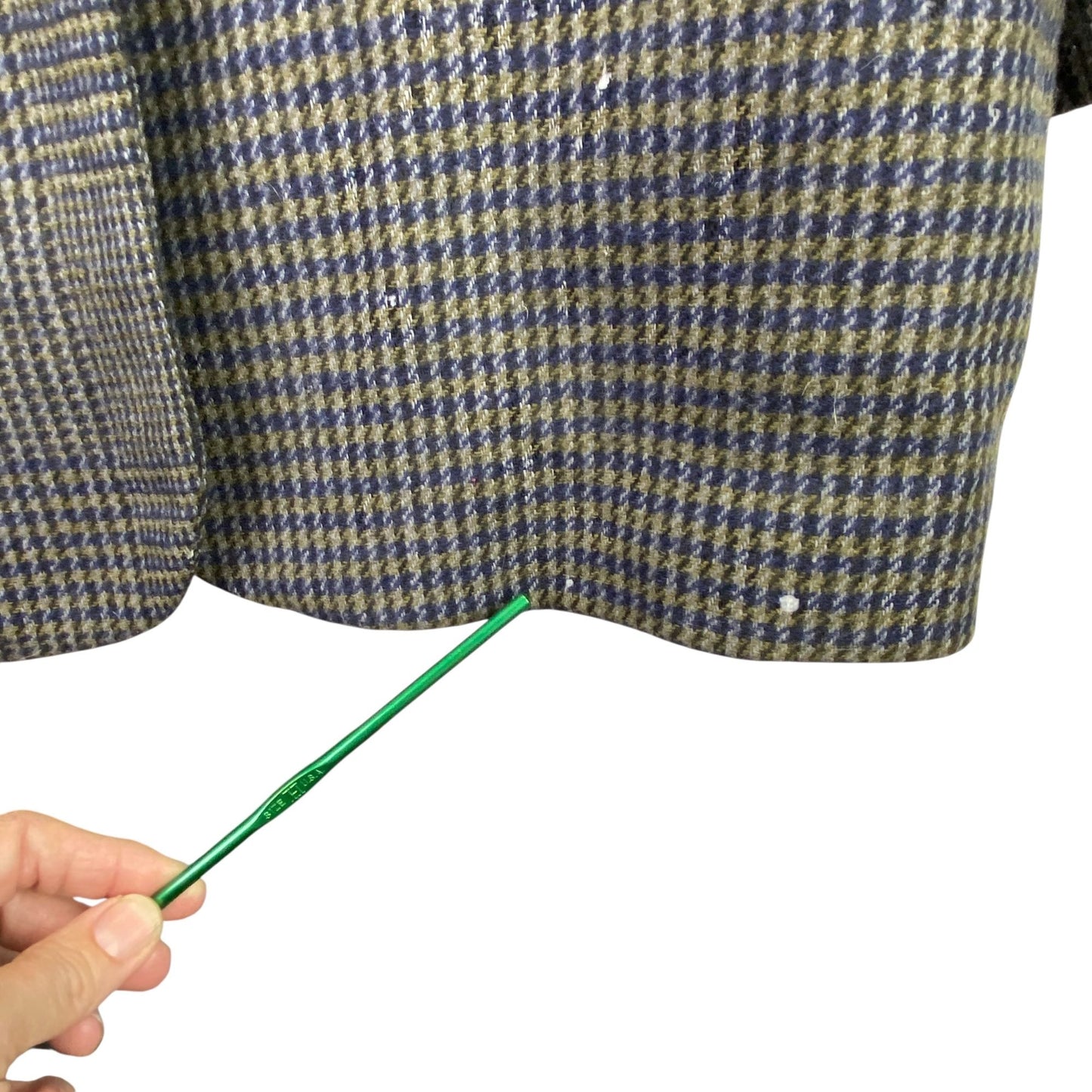 Vtg County Seat Houndstooth Plaid Wool Blazer Suede Leather Collar Mens L