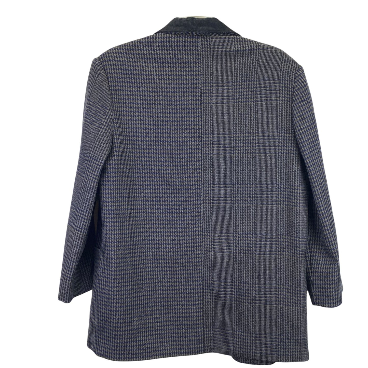 Vtg County Seat Houndstooth Plaid Wool Blazer Suede Leather Collar Mens L