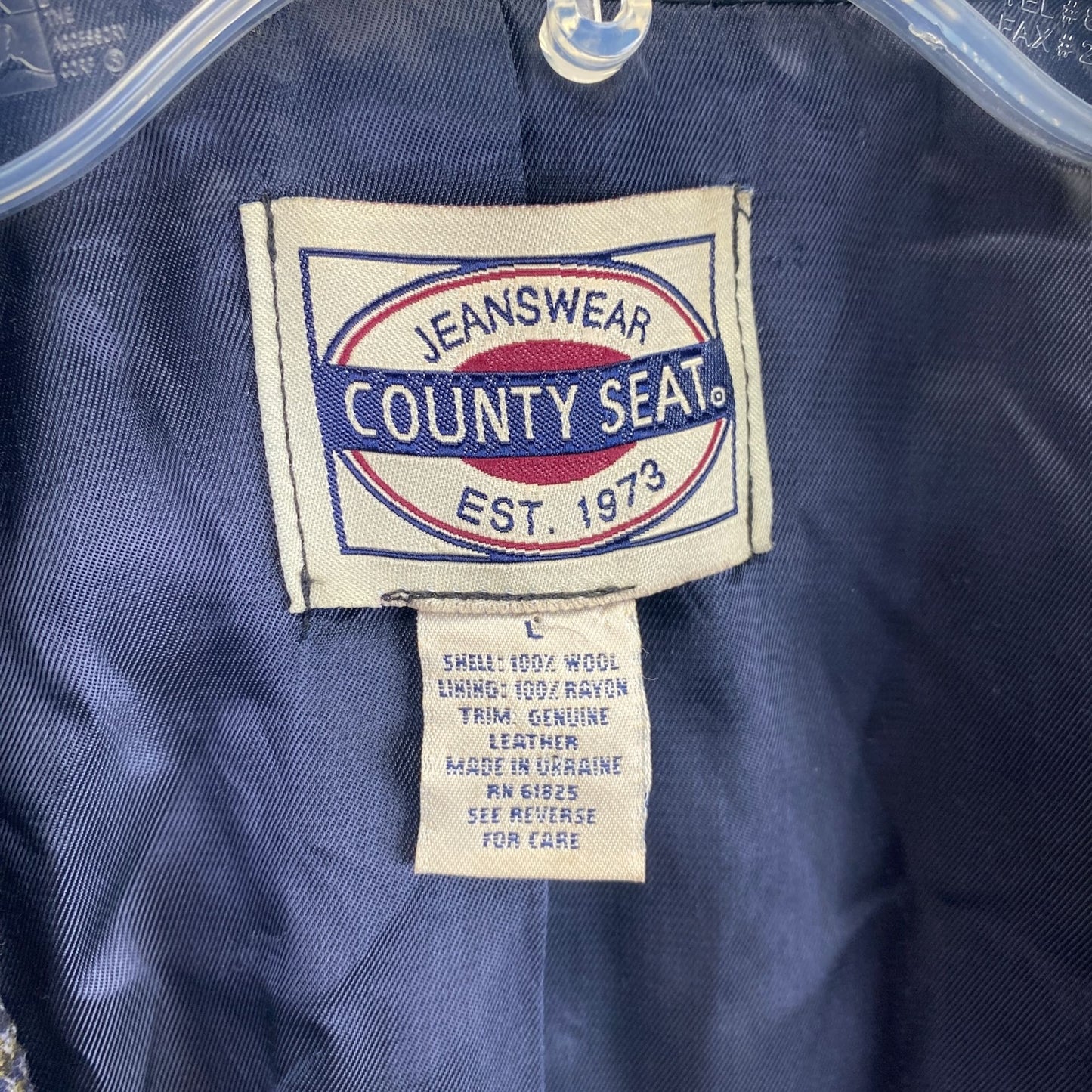 Vtg County Seat Houndstooth Plaid Wool Blazer Suede Leather Collar Mens L