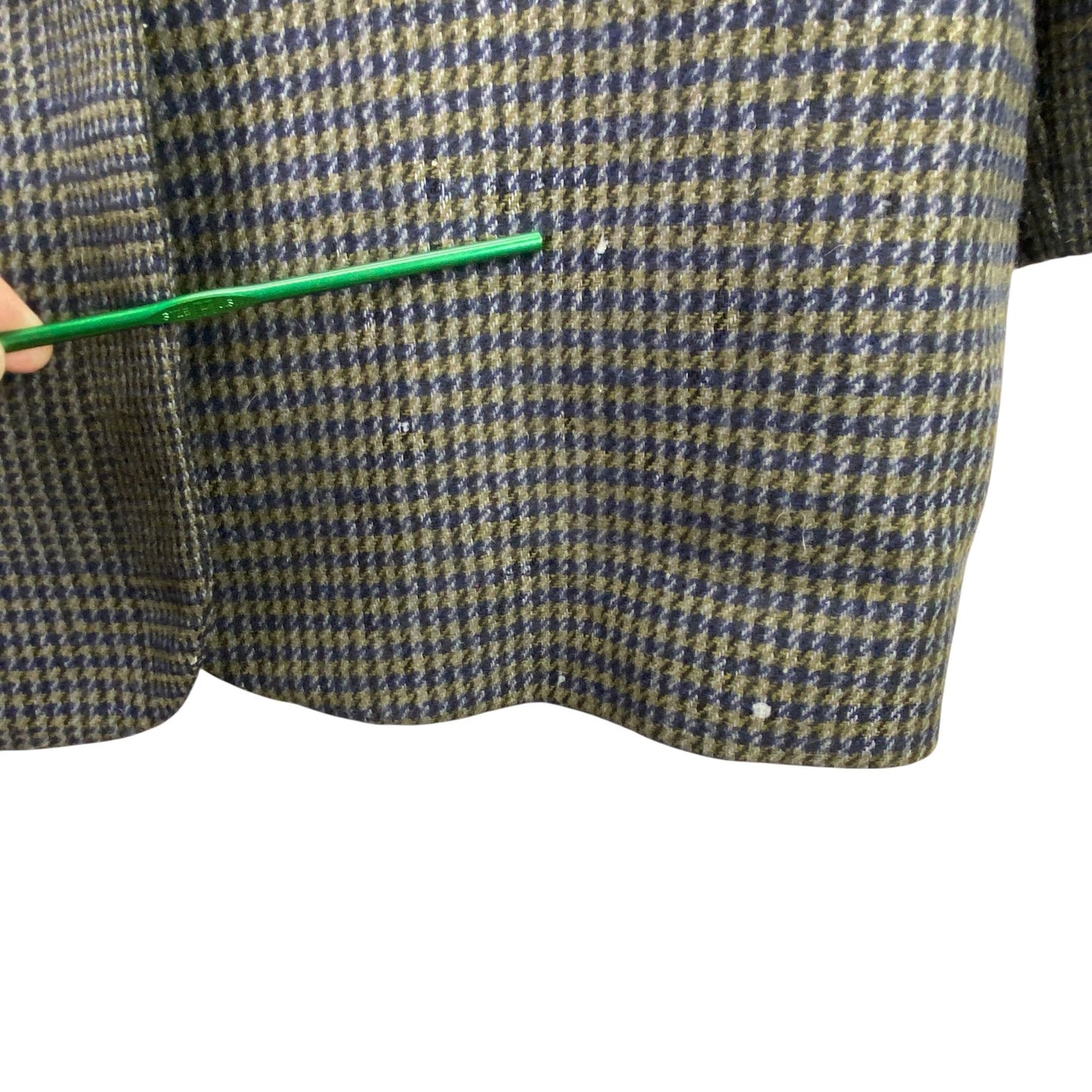 Vtg County Seat Houndstooth Plaid Wool Blazer Suede Leather Collar Mens L