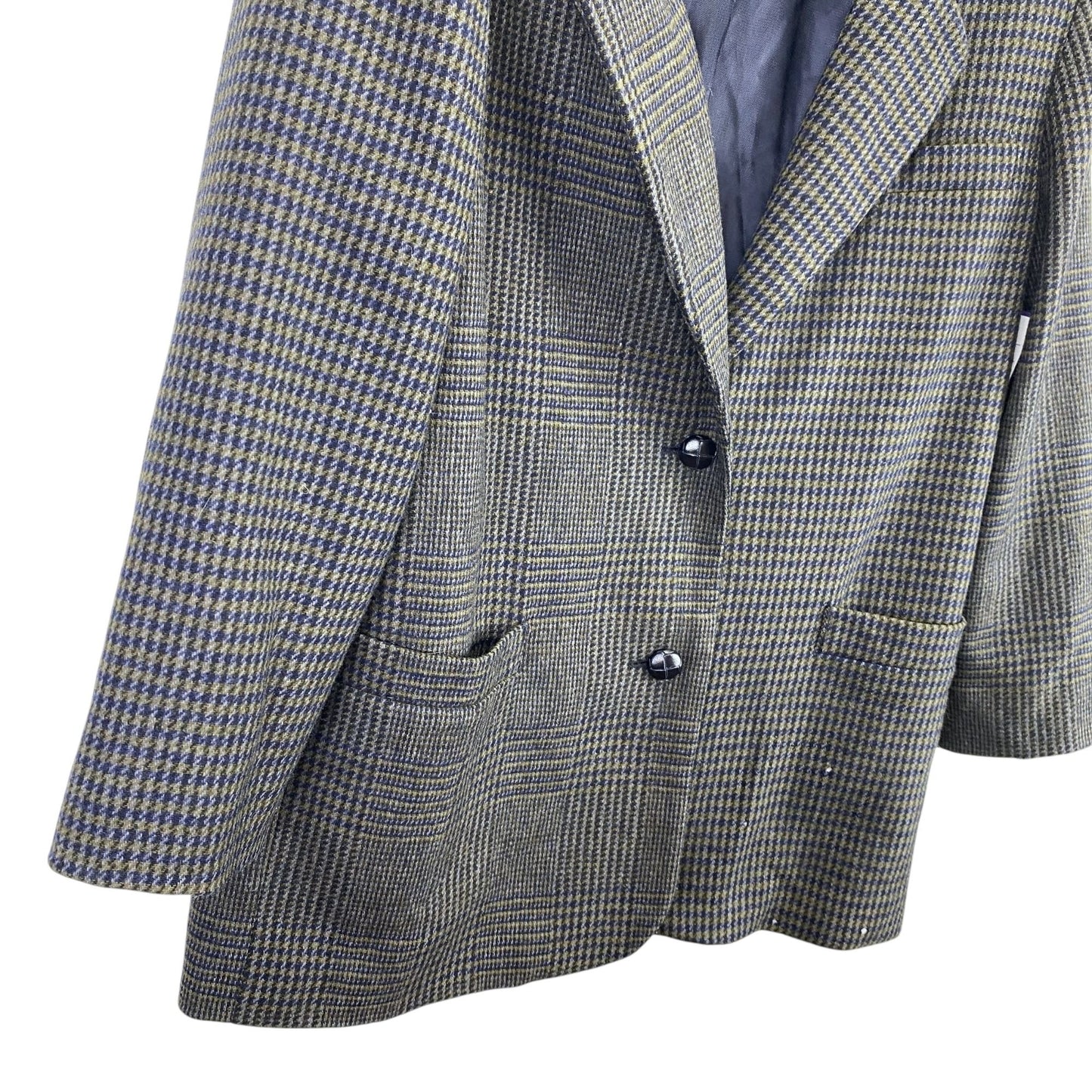 Vtg County Seat Houndstooth Plaid Wool Blazer Suede Leather Collar Mens L
