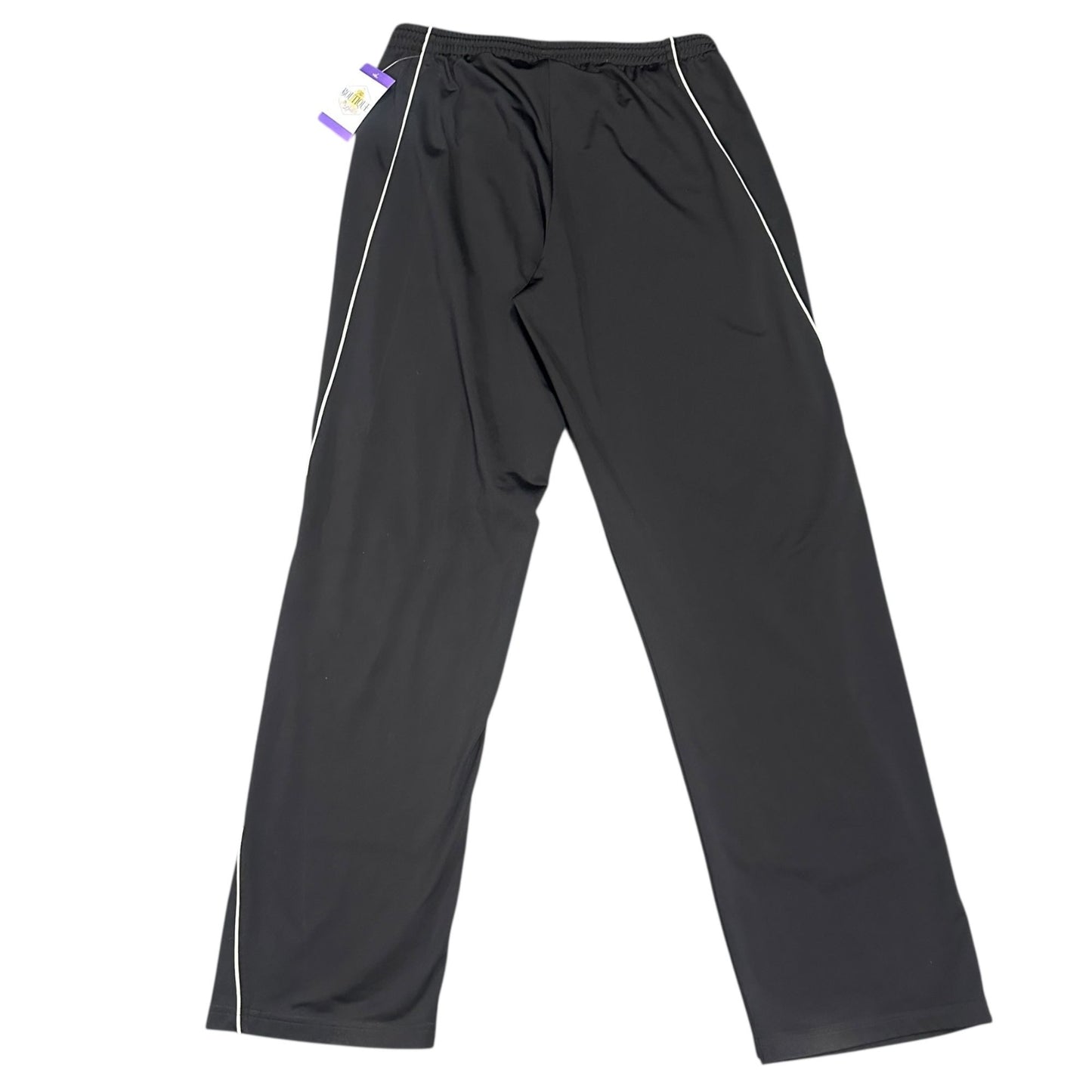 Puma Mens L Black Training Pants White Piping Elastic Waist Pockets Athleisure
