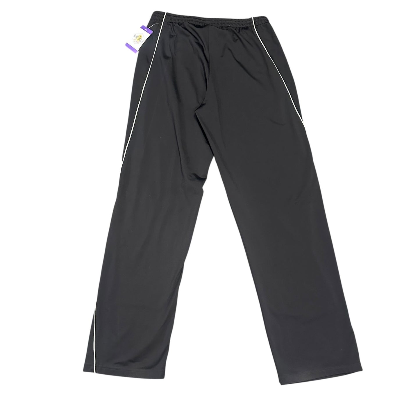 Puma Mens L Black Training Pants White Piping Elastic Waist Pockets Athleisure