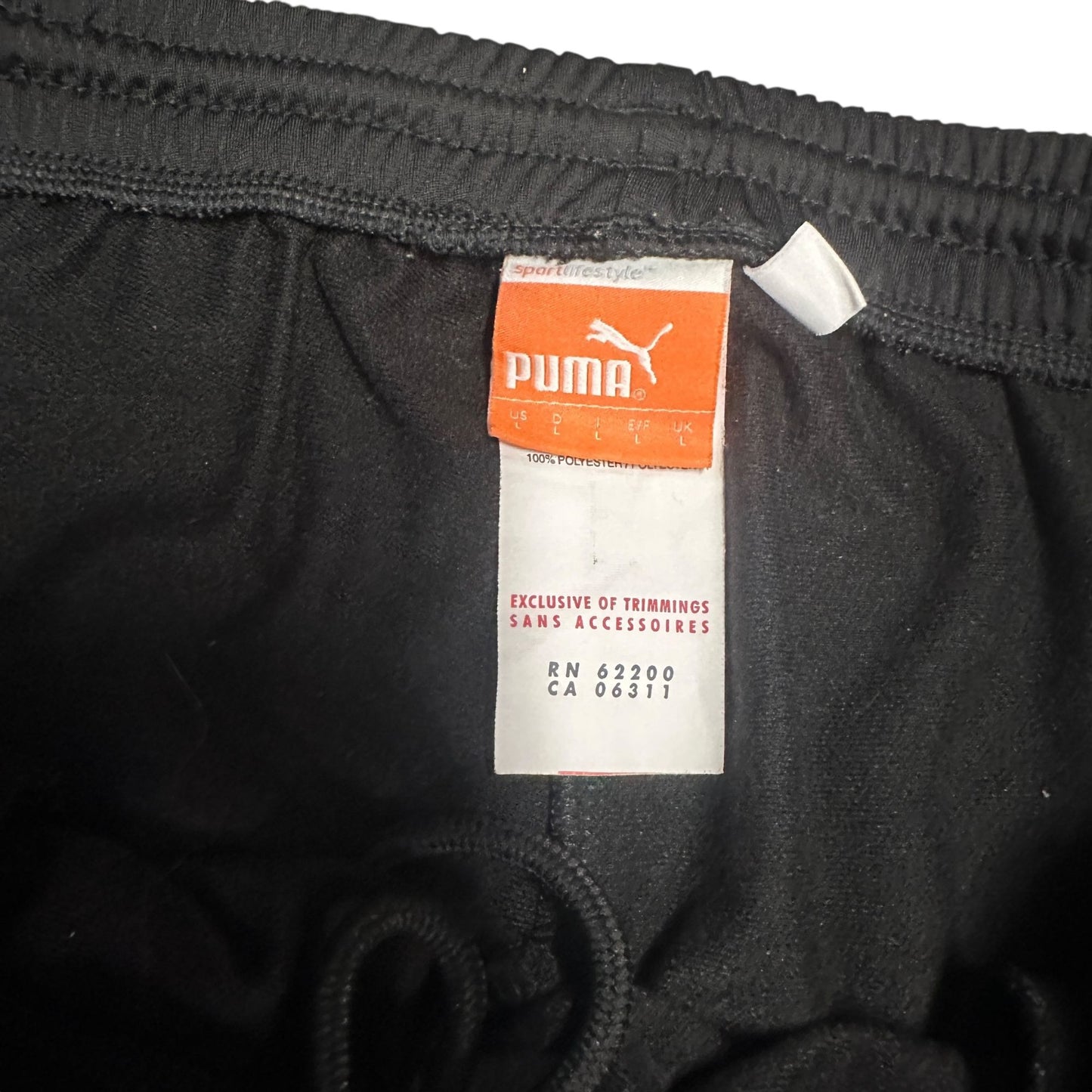 Puma Mens L Black Training Pants White Piping Elastic Waist Pockets Athleisure