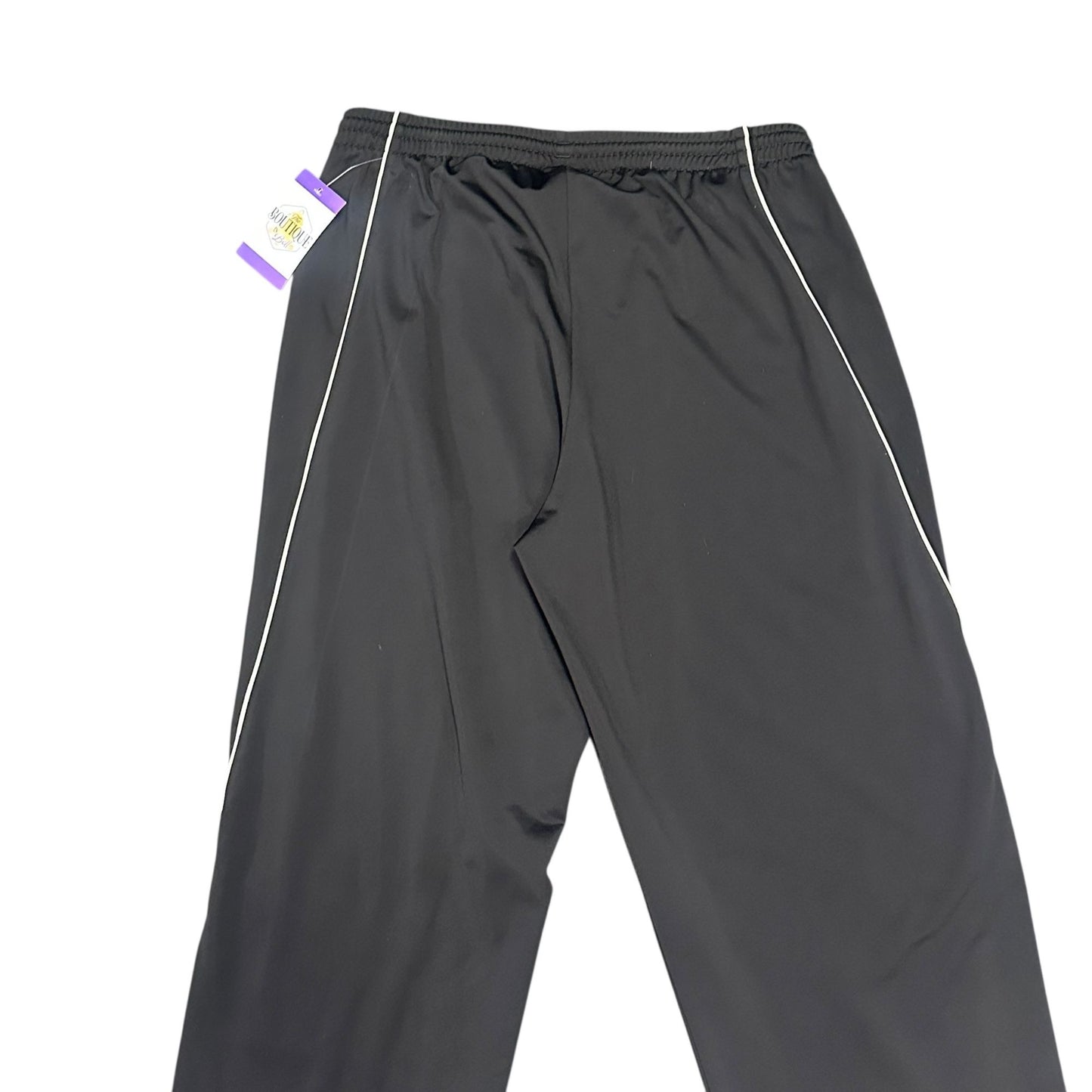 Puma Mens L Black Training Pants White Piping Elastic Waist Pockets Athleisure