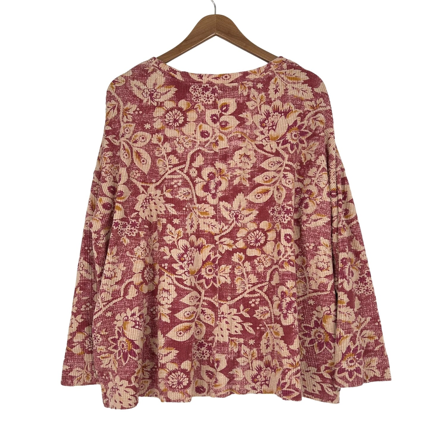 Pilcro Anthropologie XL Moira Top Boho Floral Boxy Thermal Waffle Knit Vneck