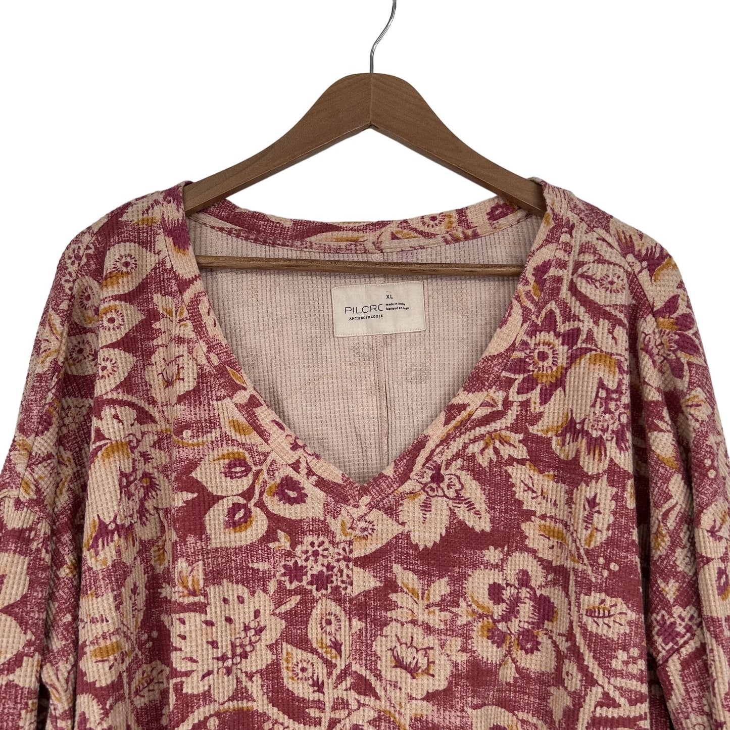 Pilcro Anthropologie XL Moira Top Boho Floral Boxy Thermal Waffle Knit Vneck