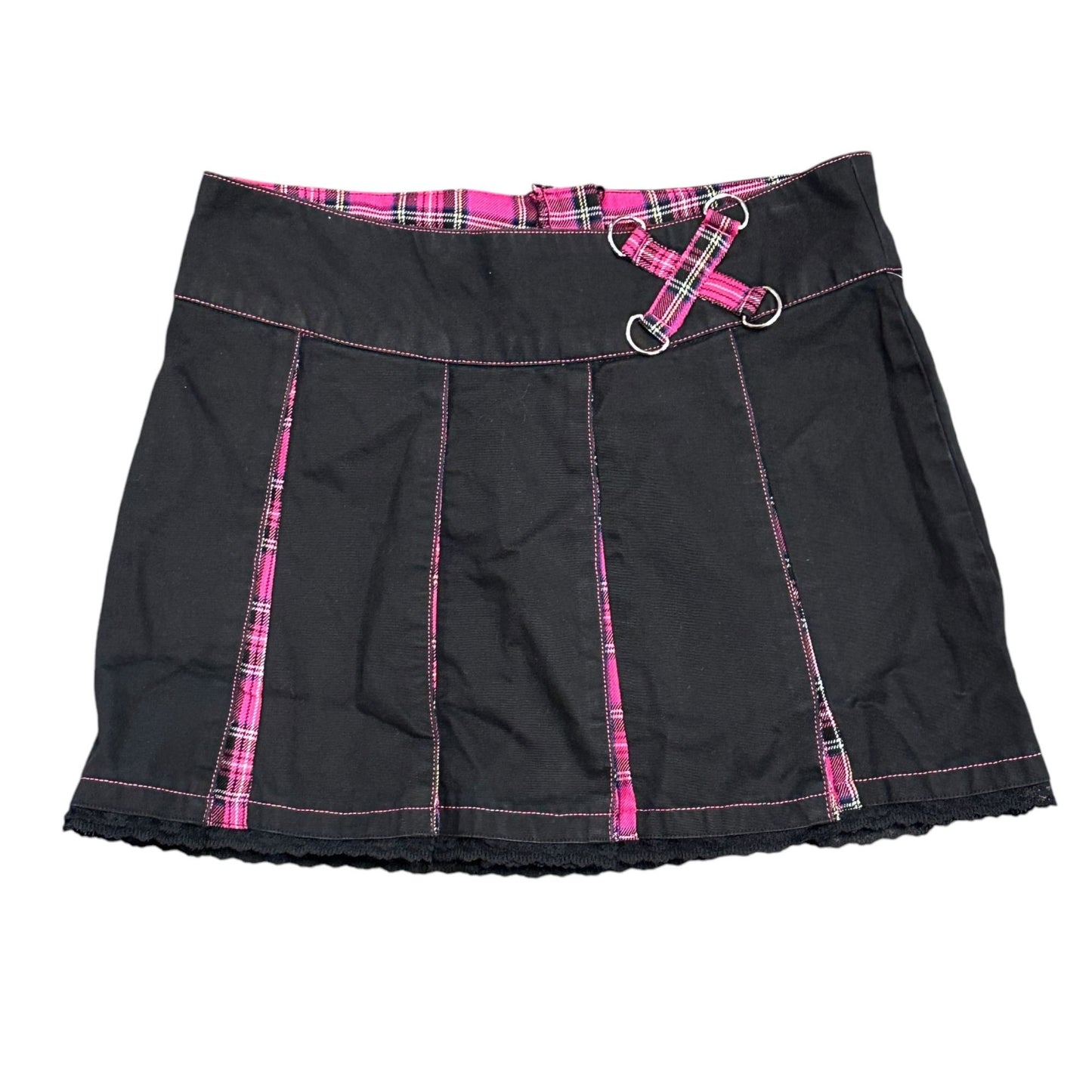 TRIPP NYC Daang Goodman Mini Skirt S Black Pink Plaid Pleated Punk Goth Y2K Emo