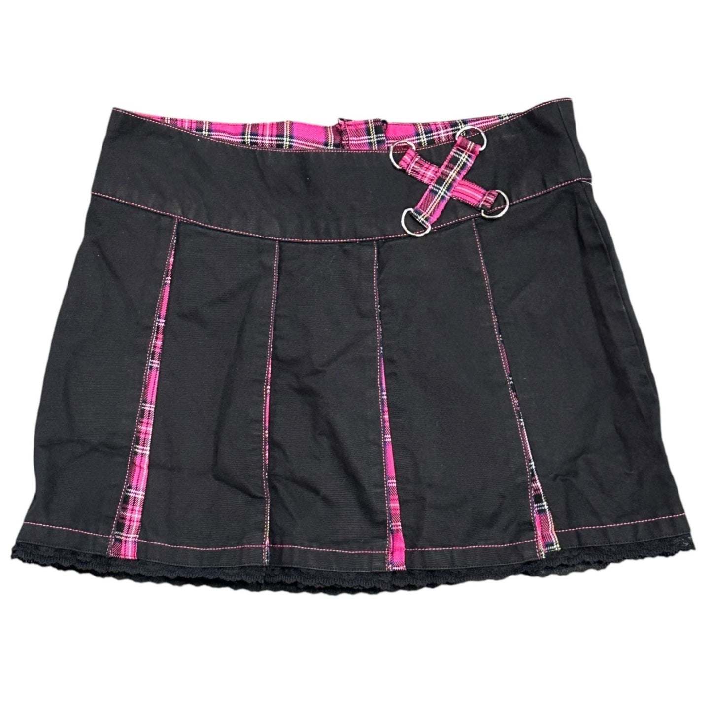 TRIPP NYC Daang Goodman Mini Skirt S Black Pink Plaid Pleated Punk Goth Y2K Emo