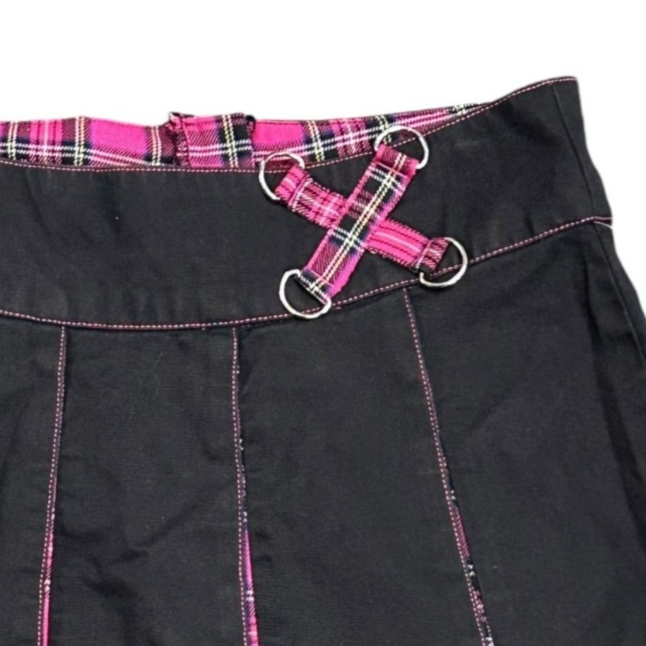 TRIPP NYC Daang Goodman Mini Skirt S Black Pink Plaid Pleated Punk Goth Y2K Emo