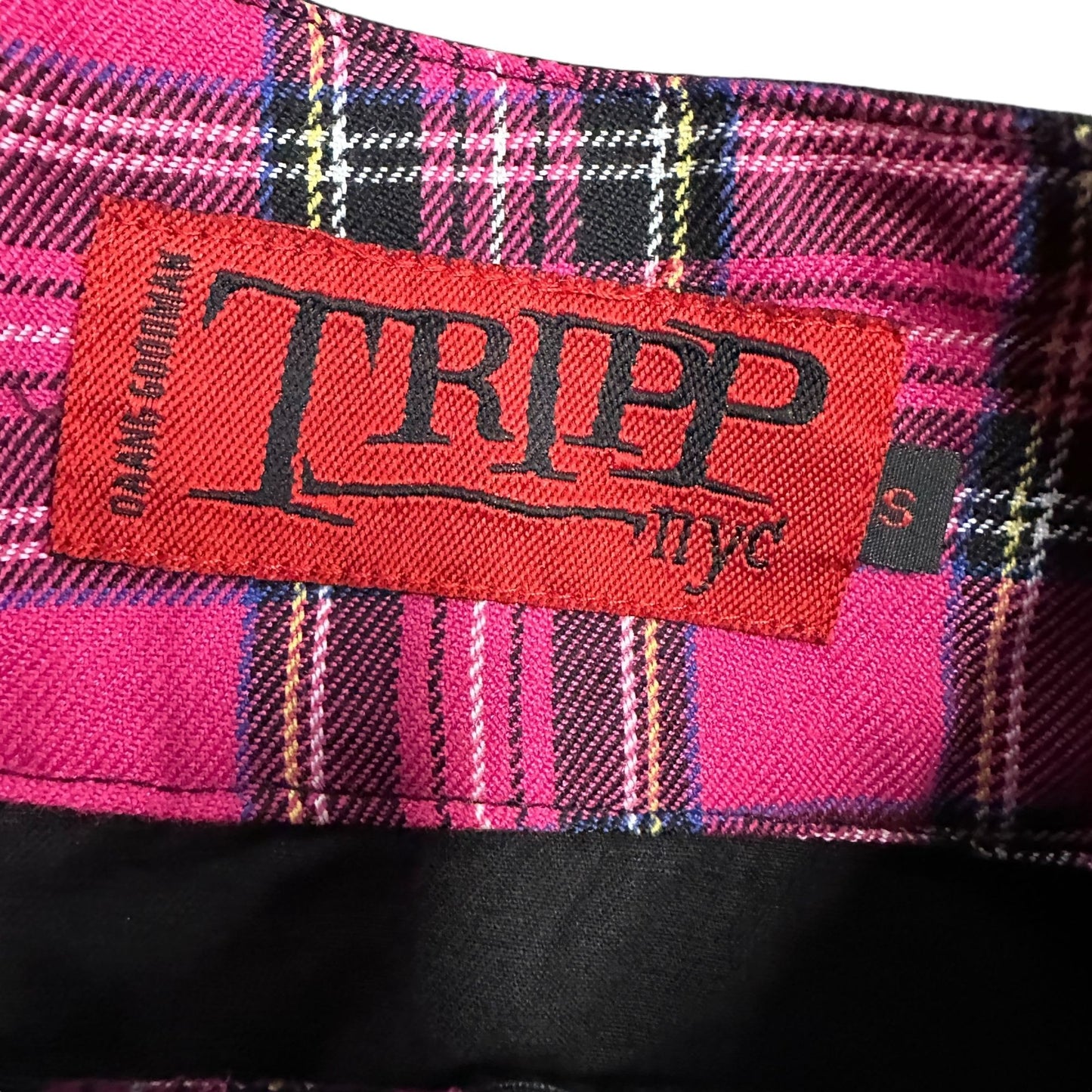TRIPP NYC Daang Goodman Mini Skirt S Black Pink Plaid Pleated Punk Goth Y2K Emo