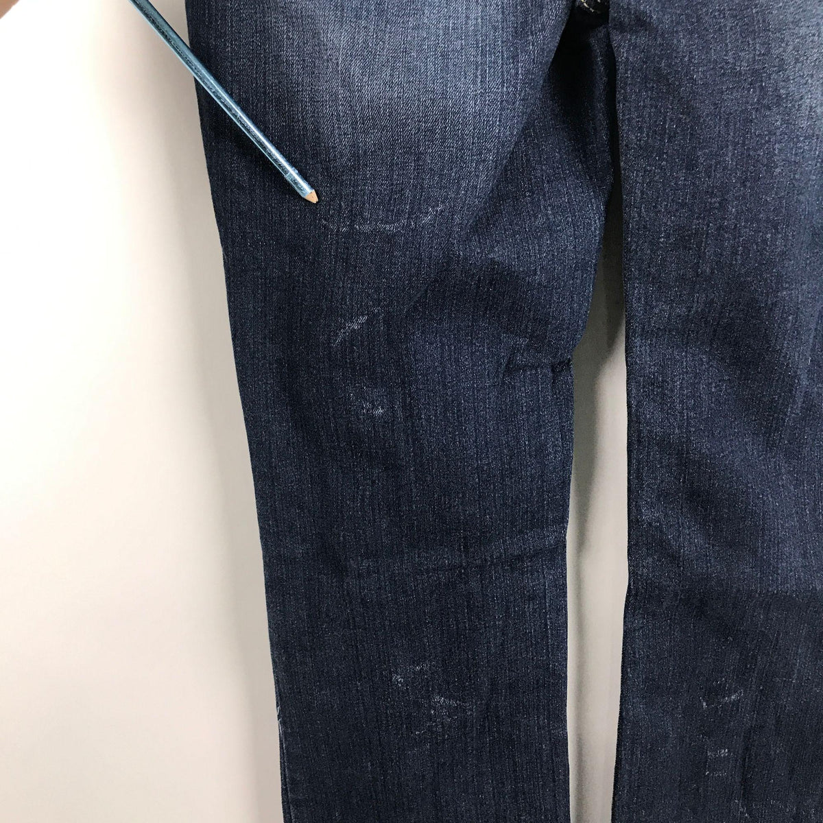 Blue Asphalt Womens 7 Long Boot Cut Blue Denim Jeans Dark Wash Flap Pockets