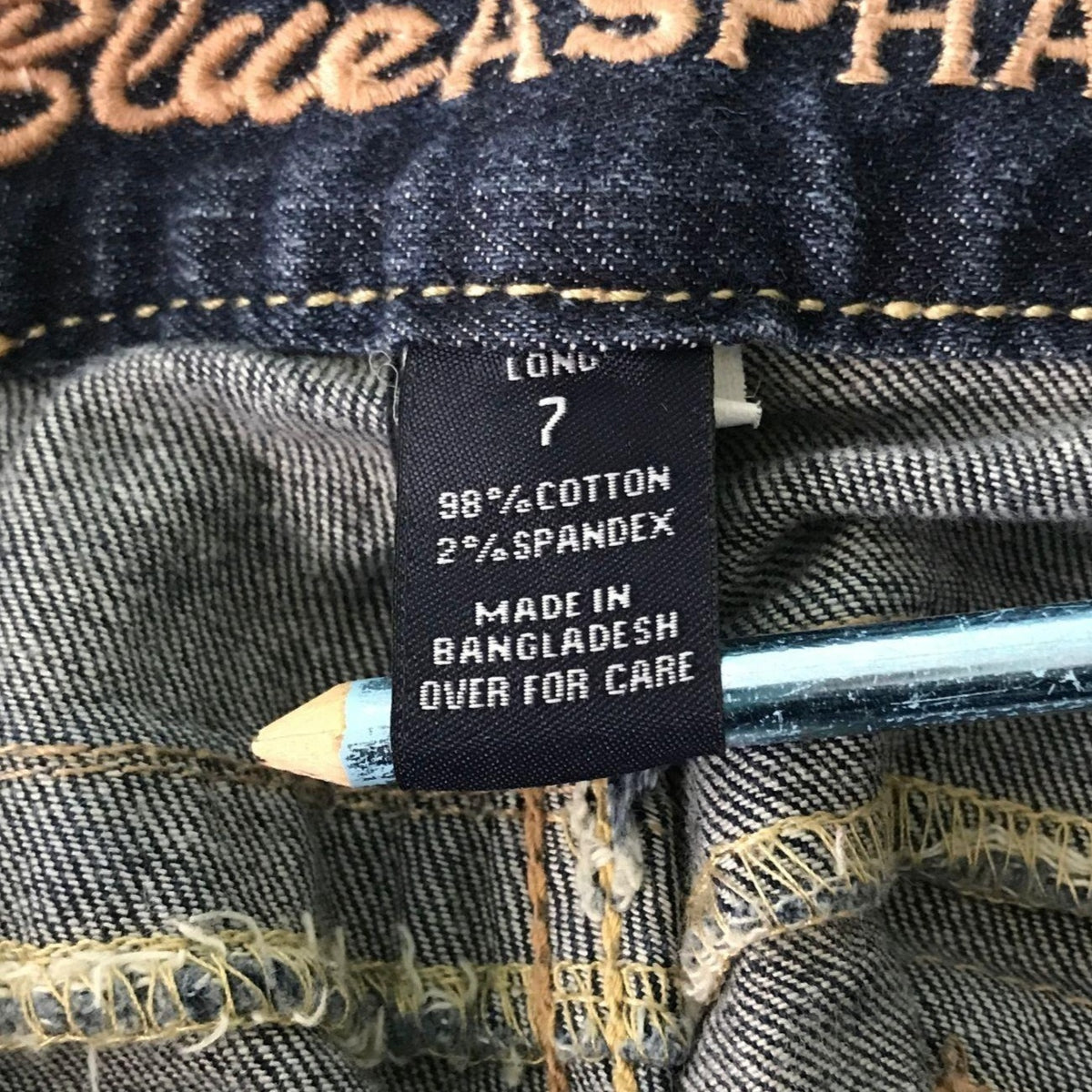 Blue Asphalt Womens 7 Long Boot Cut Blue Denim Jeans Dark Wash Flap Pockets