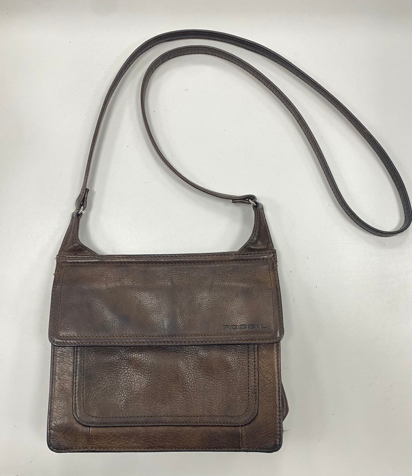 Vintage Fossil Brown Leather Crossbody Bag