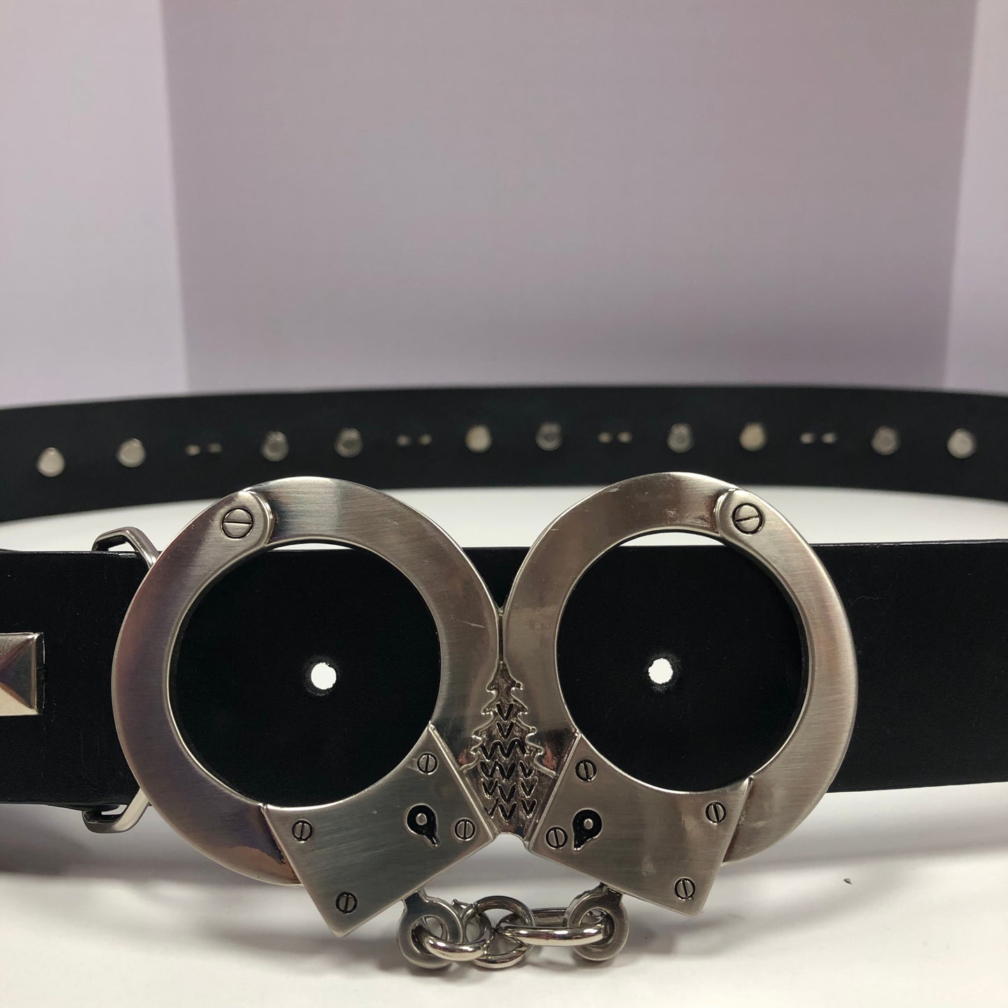 Black Leather Punk Style Belt Featuring Metal Pyramid Studs