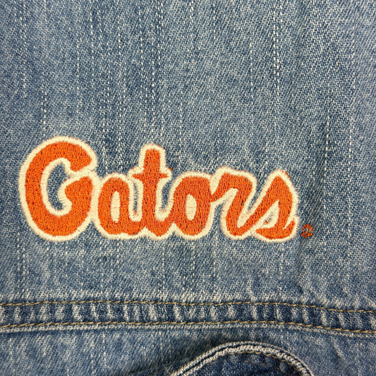 Vtg Gators Denim Button Up Shirt Carolina Blues Womens 28W Embroidered Retro