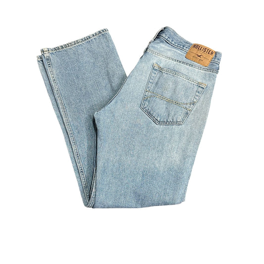 Hollister Relaxed Straight Leg Jeans Mens 34x32 Lt Wash Distressed Normcore