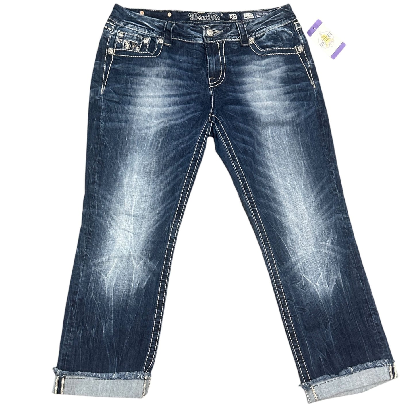 Miss Me Womens Size 30 Mid-Rise Cropped Jeans Blue Strech