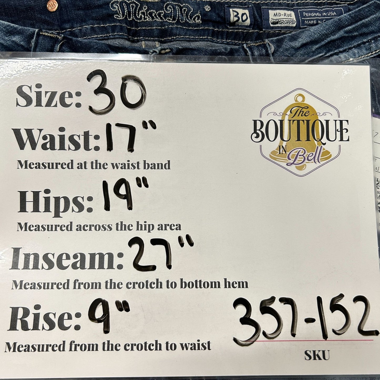 Miss Me Womens Size 30 Mid-Rise Cropped Jeans Blue Strech