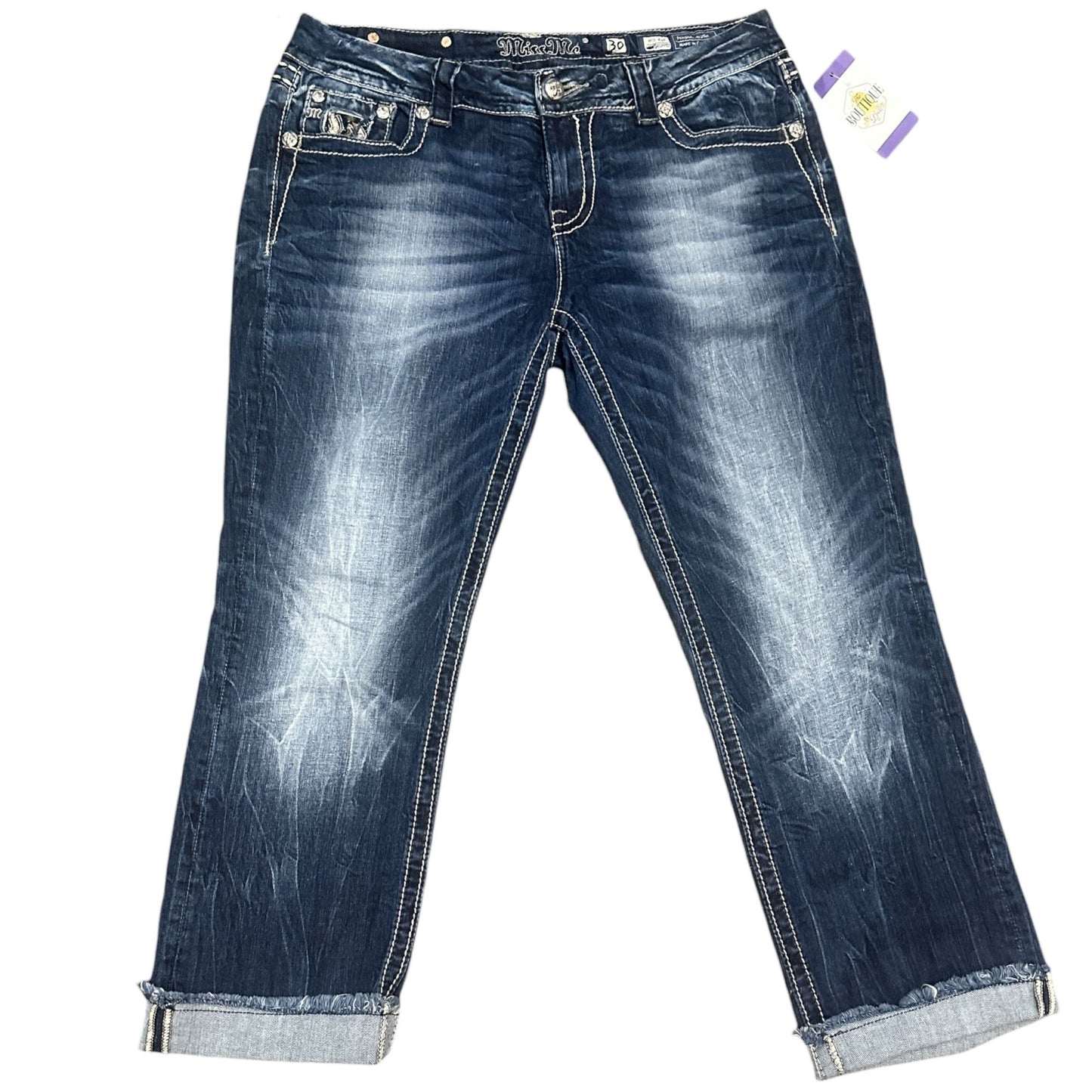 Miss Me Womens Size 30 Mid-Rise Cropped Jeans Blue Strech