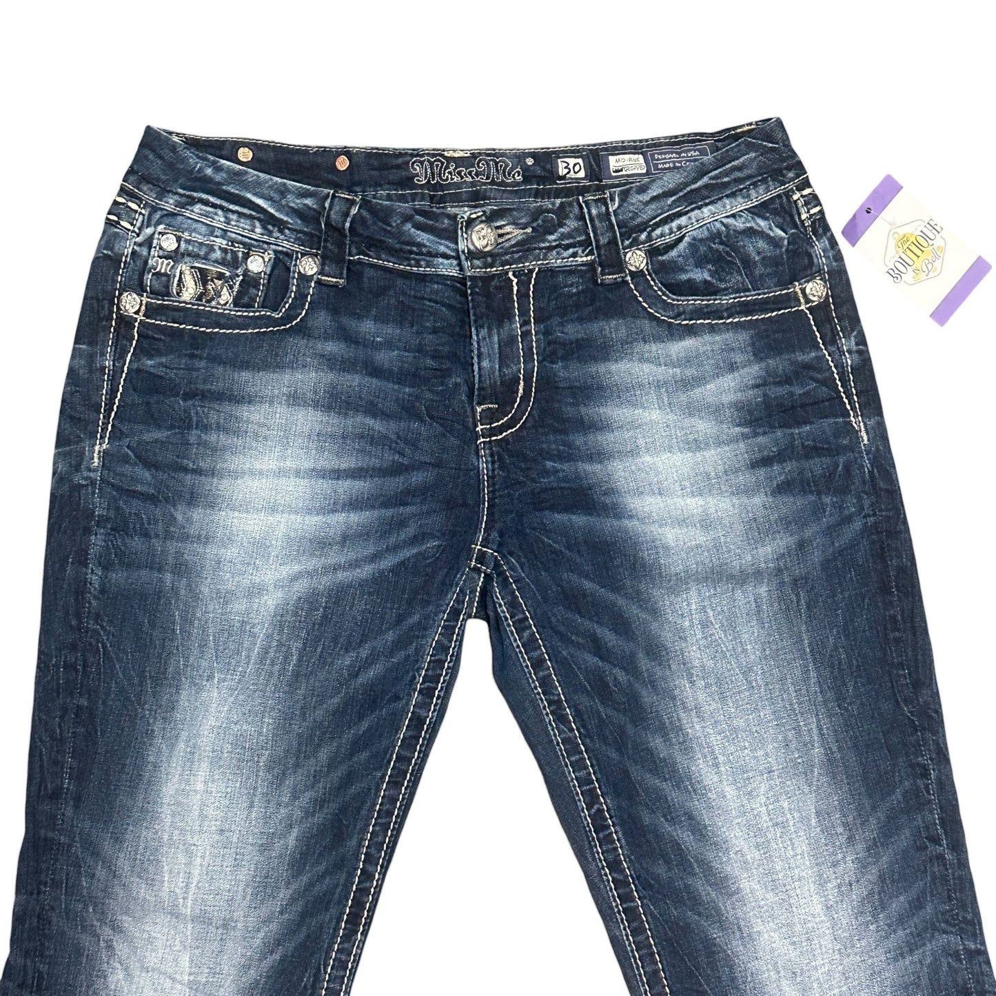 Miss Me Womens Size 30 Mid-Rise Cropped Jeans Blue Strech