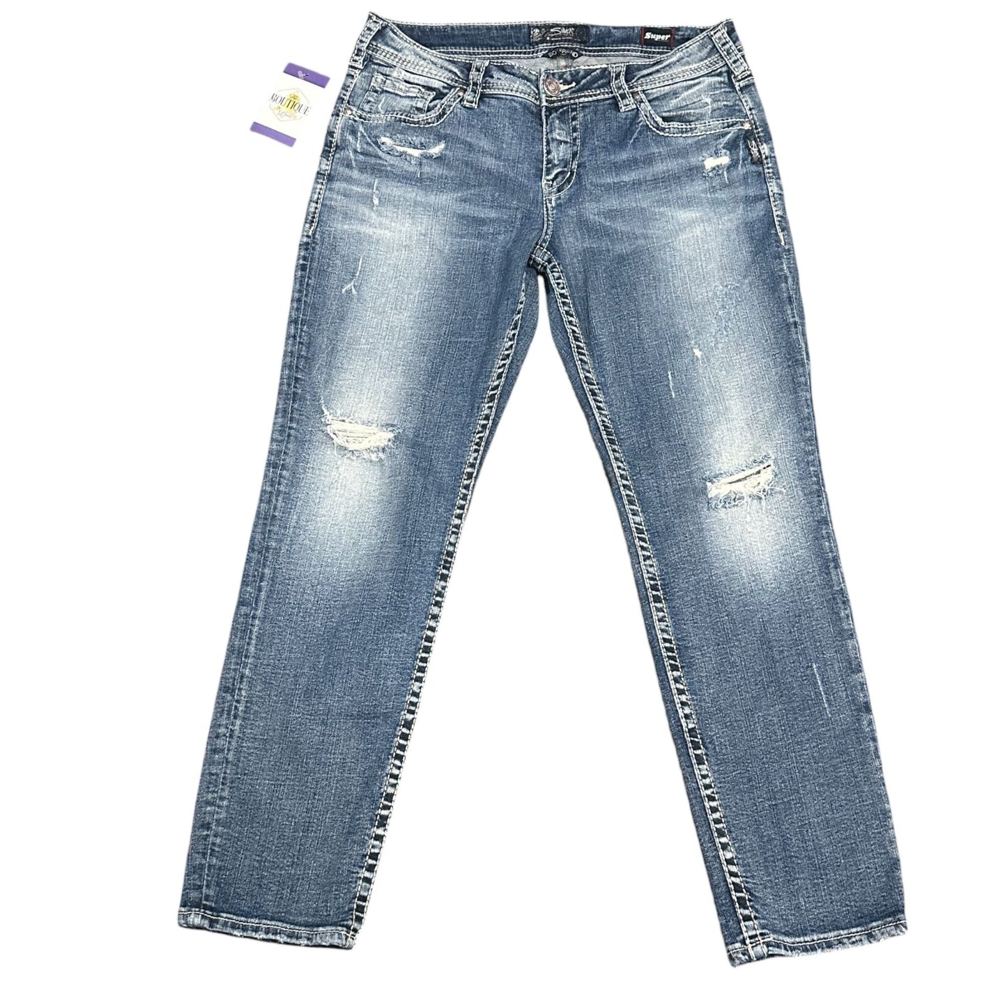 Silver Jeans Co Boyfriend Straight 29 Thick Stitch Stretch Western Boho Cowgirl