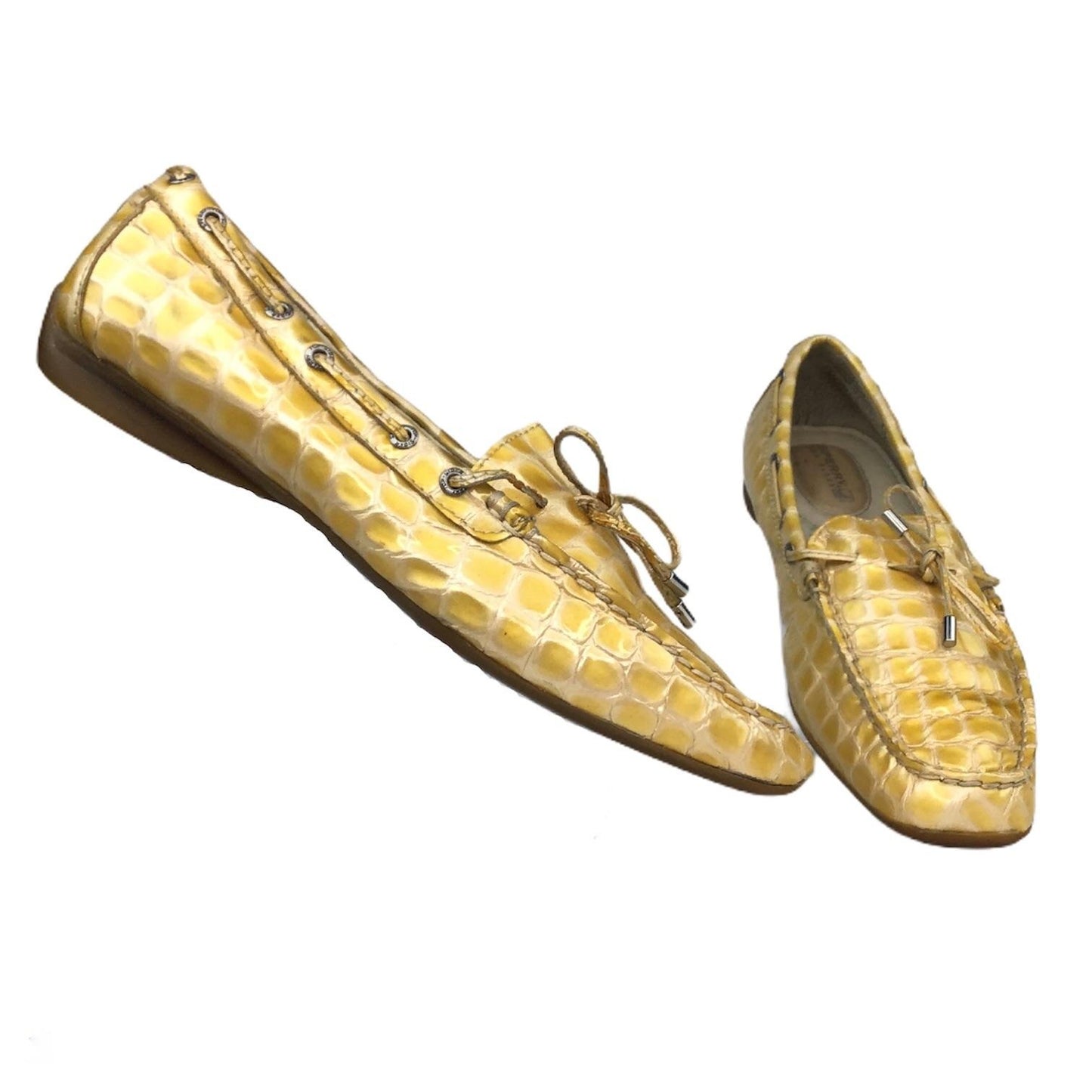 Sperry Womens 8 Sconset Champagne Gold Leather Yellow Croc Loafer 9824541