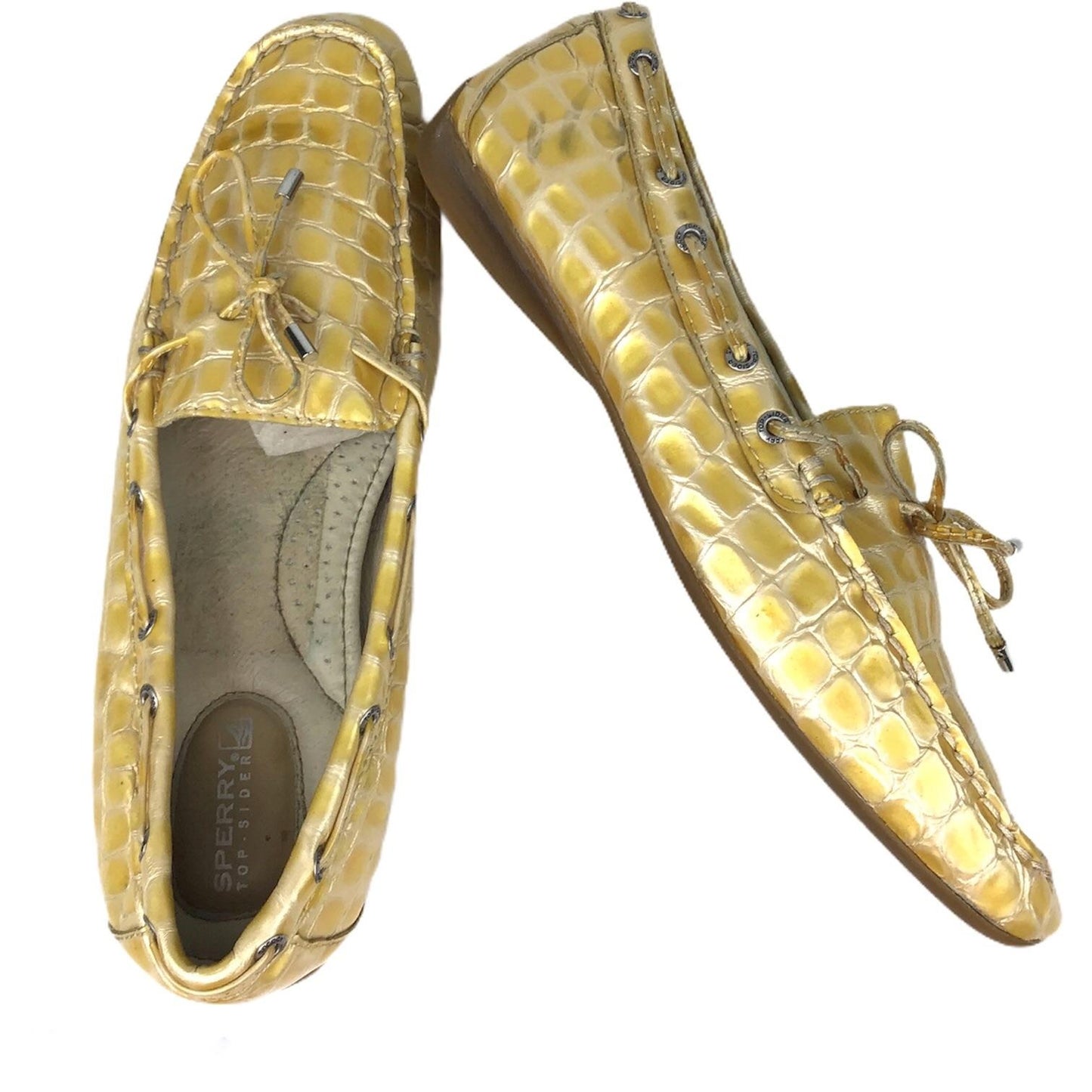 Sperry Womens 8 Sconset Champagne Gold Leather Yellow Croc Loafer 9824541