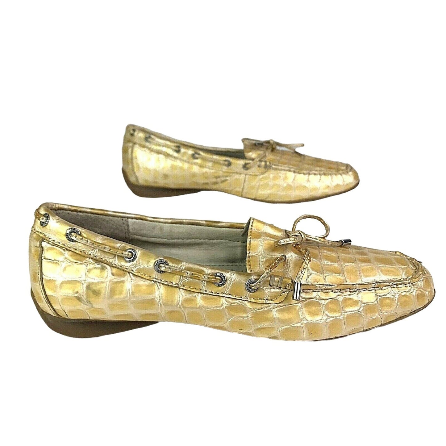 Sperry Womens 8 Sconset Champagne Gold Leather Yellow Croc Loafer 9824541