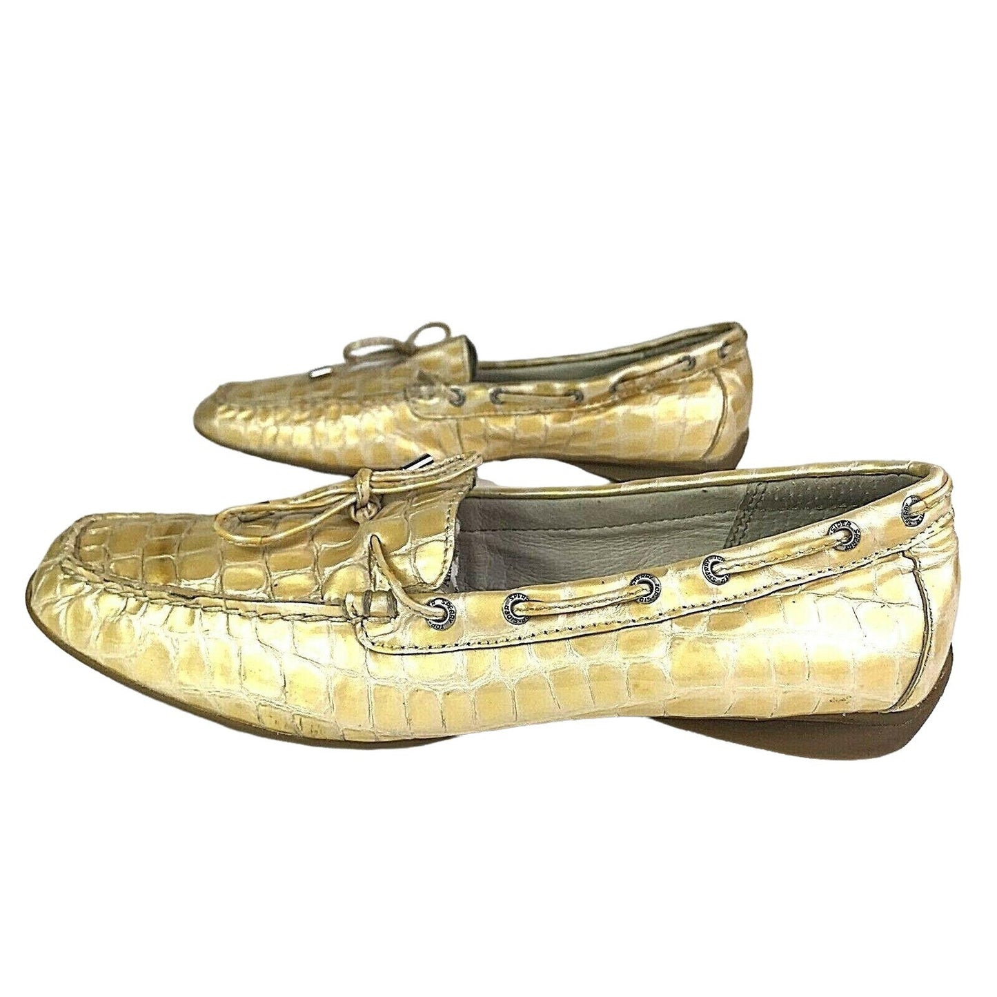 Sperry Womens 8 Sconset Champagne Gold Leather Yellow Croc Loafer 9824541