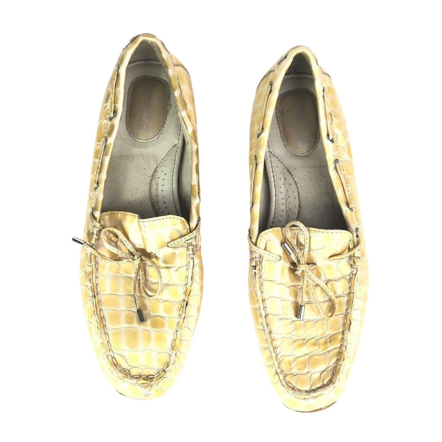 Sperry Womens 8 Sconset Champagne Gold Leather Yellow Croc Loafer 9824541