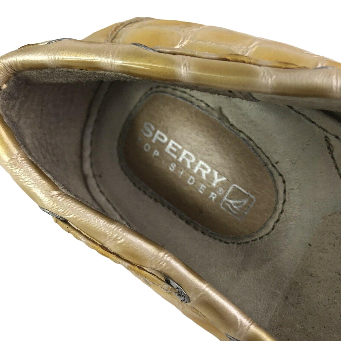 Sperry Womens 8 Sconset Champagne Gold Leather Yellow Croc Loafer 9824541