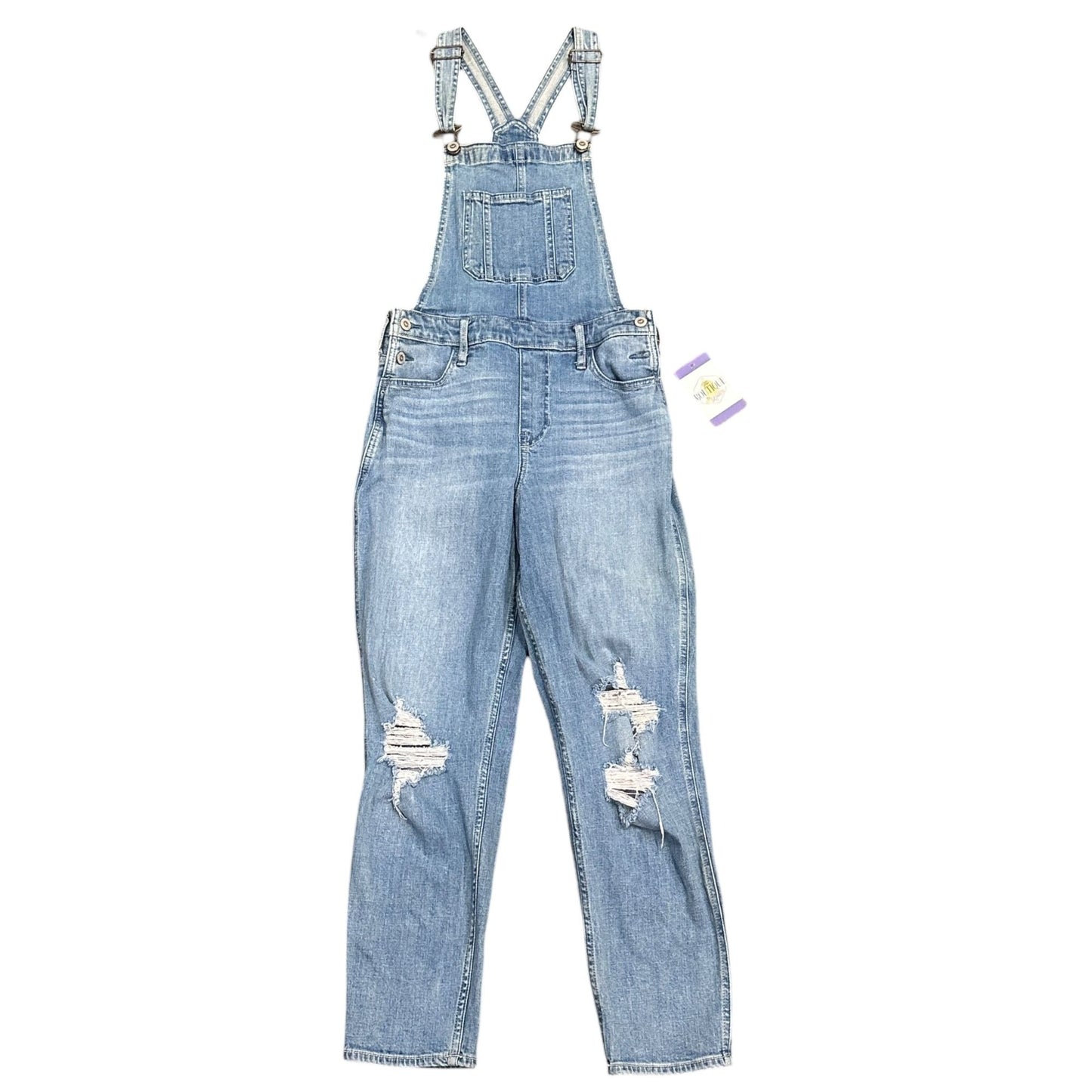 Hollister Womens S High-Rise Crop Boyfriend Overalls Distressed Stretch